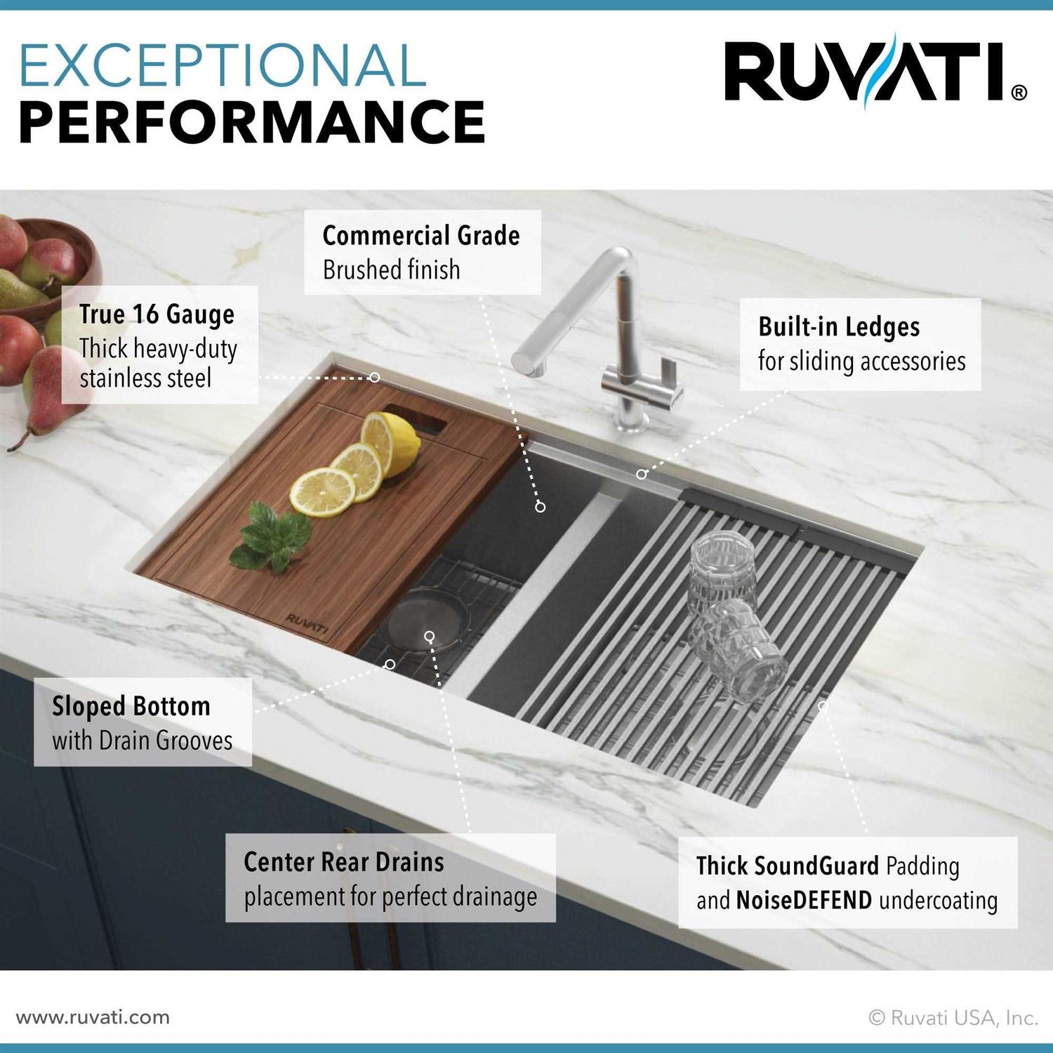 Ruvati 33-inch Workstation Ledge 60/40 Double Bowl Undermount 16 Gauge Stainless Steel Kitchen Sink RVH8356 - Cheap Fitting
