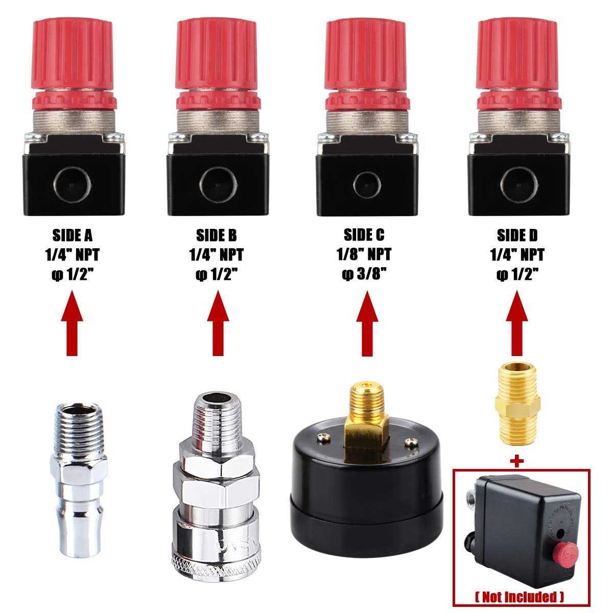 Preciva Air Compressor Pressure Regulator with Dial Gauge 0-175 psi Air Gauge for Air Compressor and Air Tools - Cheap Fitting