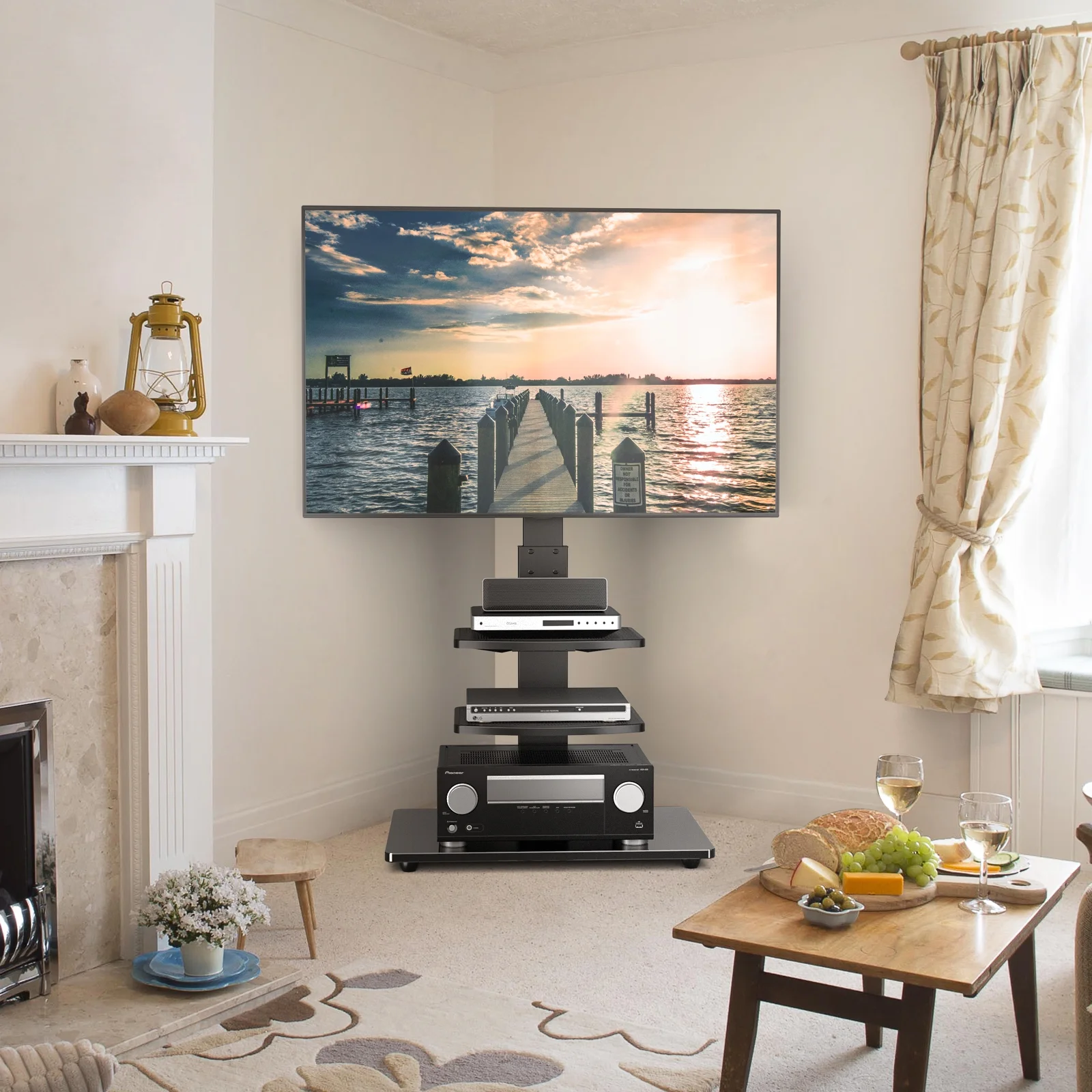 Modern Tall Floor TV Stand for TVs up to 65 inch, Black - Cheap Fitting