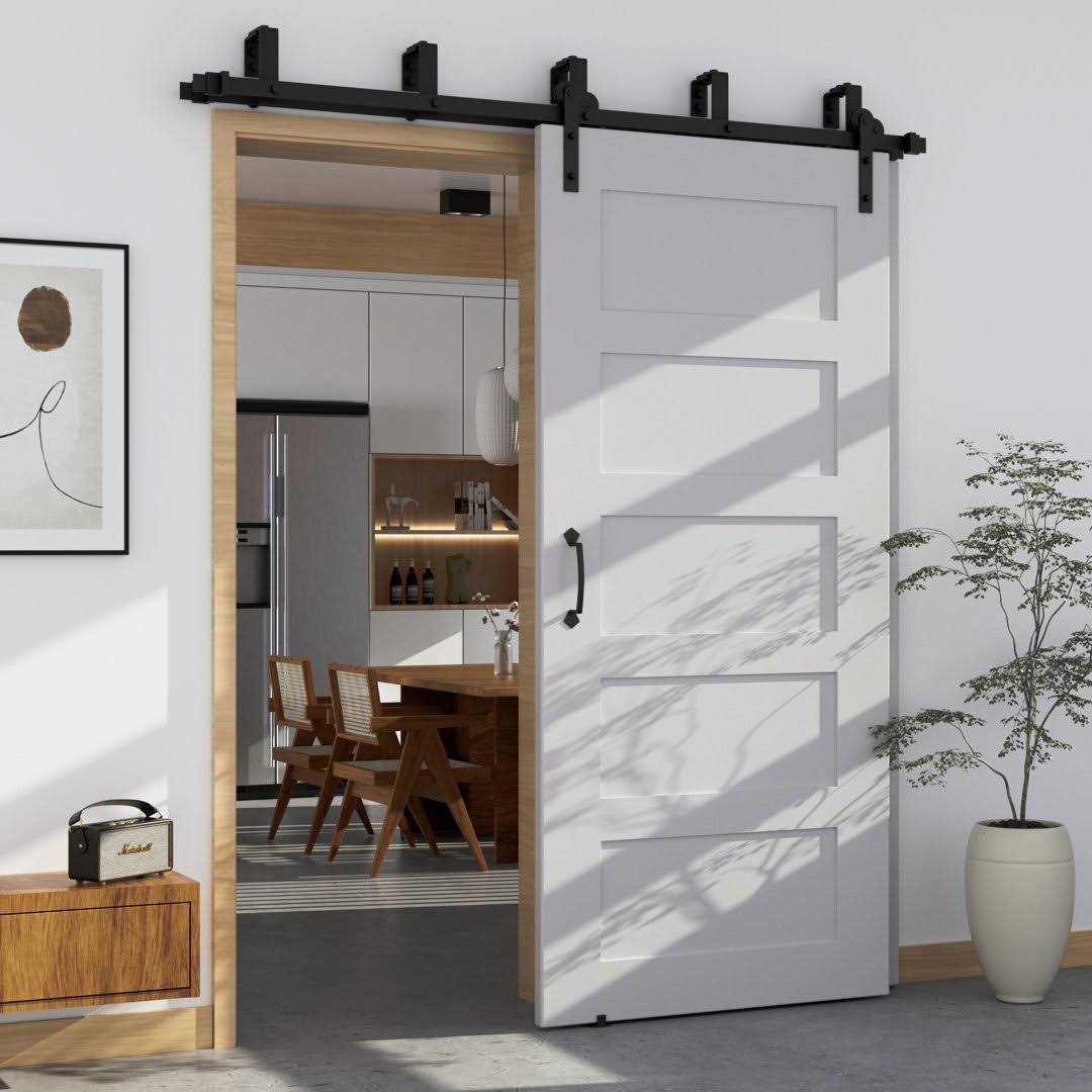 WINSOON Black Bypass Sliding Barn Hardware Track Kit for Double Wood Doors with Non-Routed Door Guide - Cheap Fitting