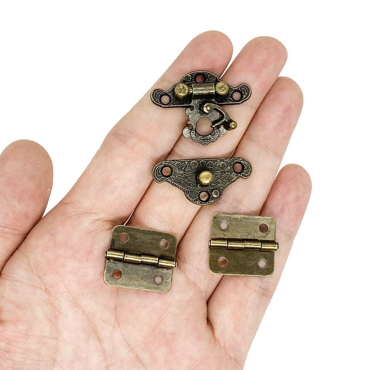 24Pcs Jewelry Box Hinges 12Pcs Antique Latch Hook Hasp Small Box Hardware Decorative Wooden Box Hinges and Latches with Screws DIY for Wood Gift - Cheap Fitting