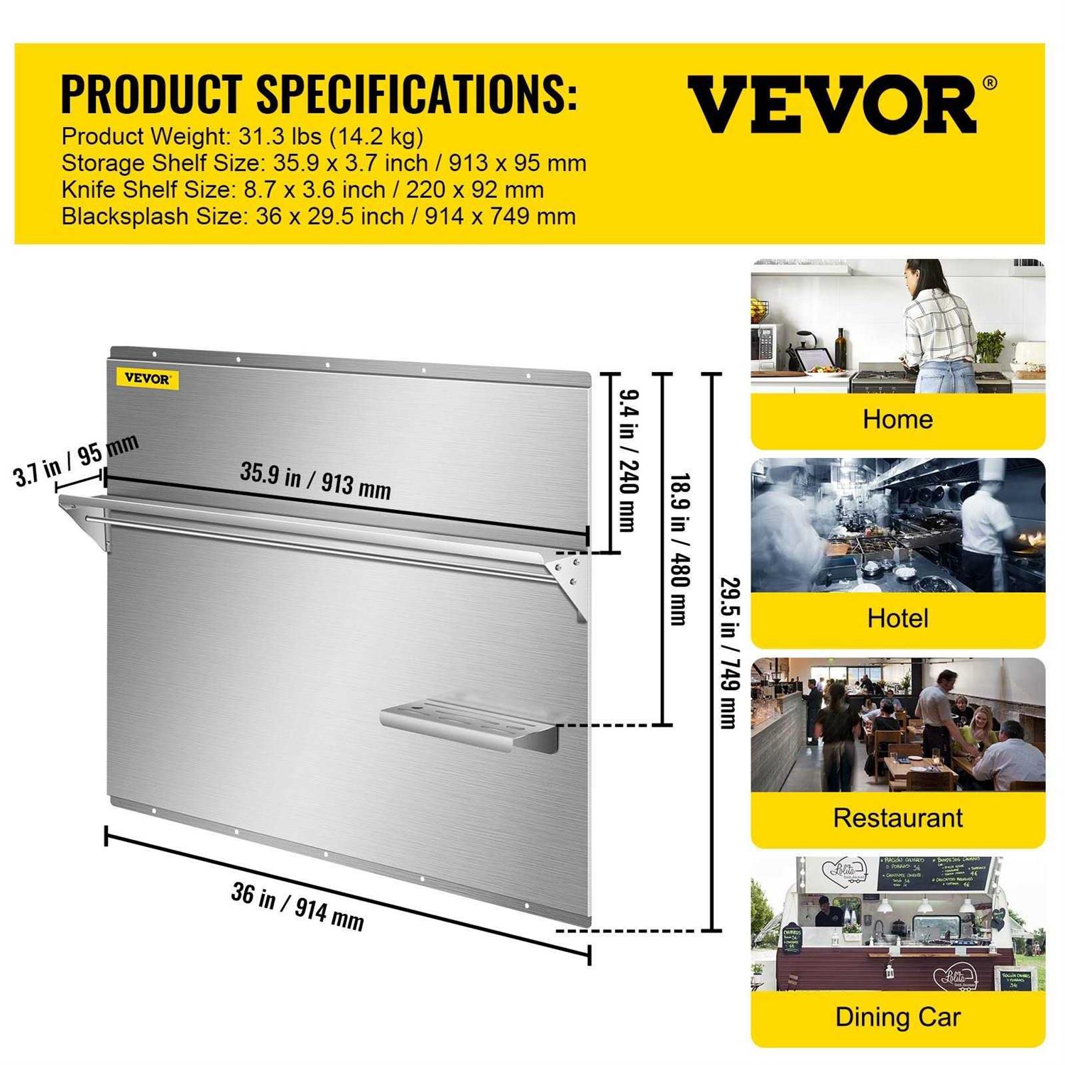 VEVOR Range Backsplash with Shelf 29.5 inch Range Hood Wall Shield Stainless Steel Backsplash Silver Splash Plate for Range Hood Stainless DYB36X29.5YC00001V0 - Cheap Fitting