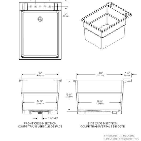 RUGGED Tub 18 in. x 24 in. Recycled Polypropylene Black Laundry Sink with 2 Hdl Non Metallic Pullout Faucet and Installation Kit N52BK1 - Cheap Fitting