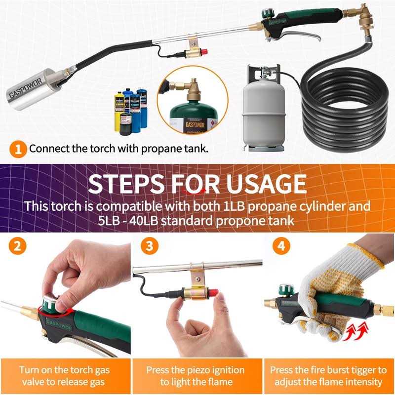 GASPOWOR Heavy Duty Weed Torch,Propane Torch Weed Burner with 8.8 FT Hose,800,000 BTU - Cheap Fitting