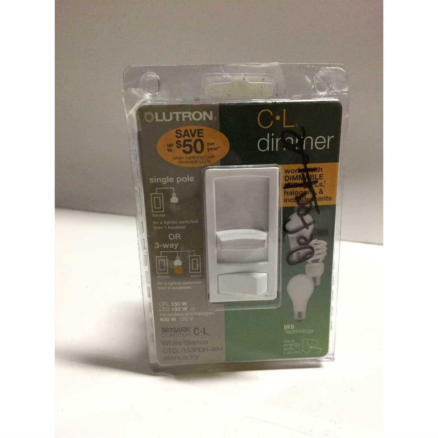 Lutron Skylark Contour 150-Watt Single Pole/3-Way CFL LED Dimmer CTCL-153PDH-WH - Cheap Fitting