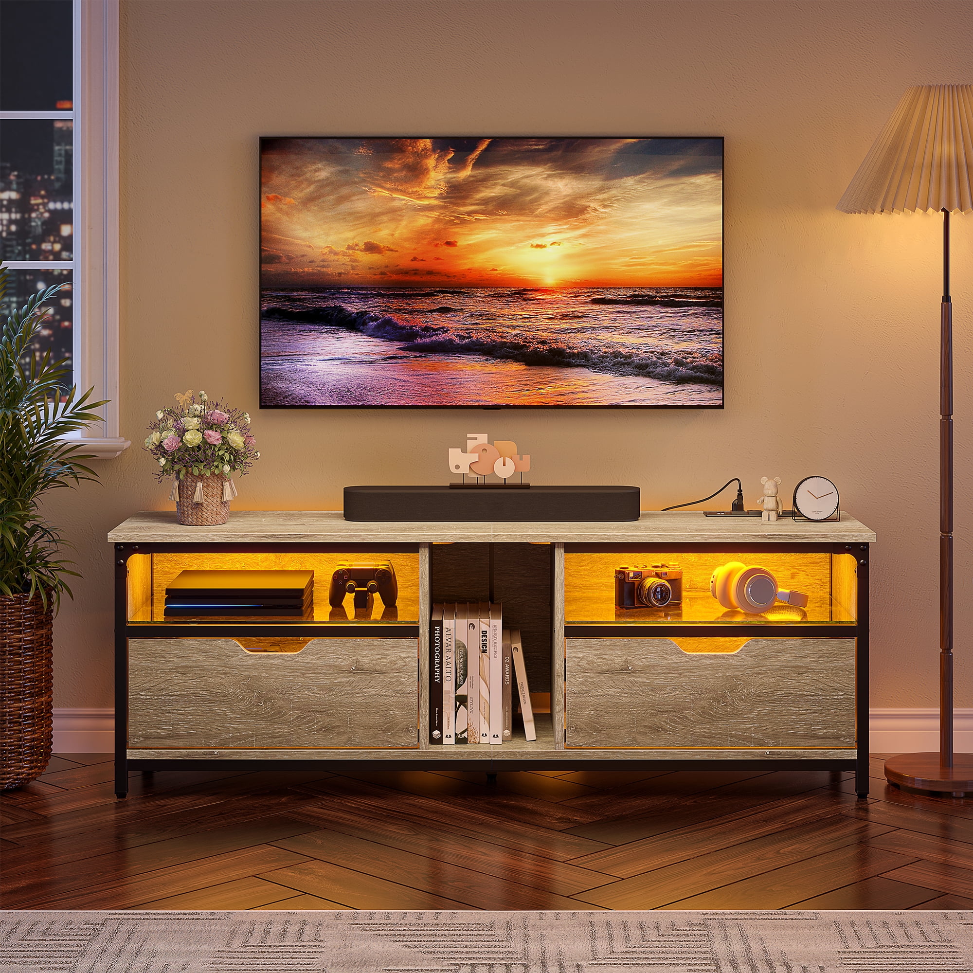 Bestier Modern Farmhouse TV Stand for TVs up to 70