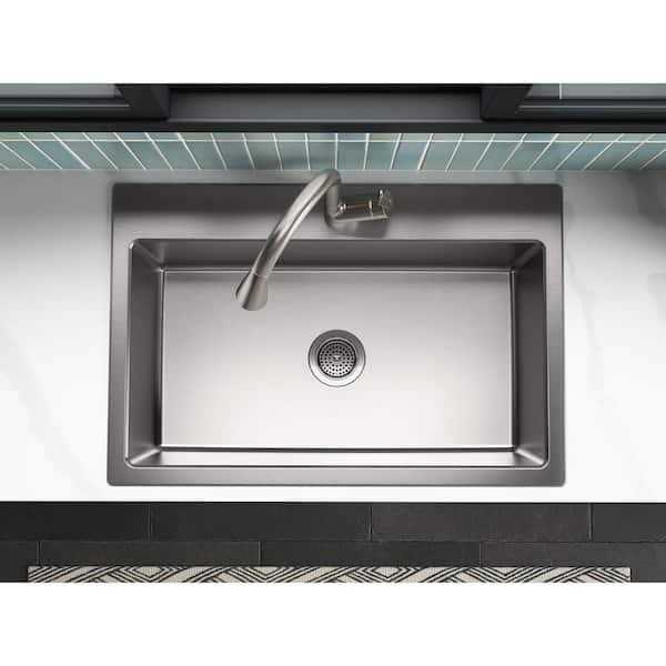 KOHLER Cursiva Stainless Steel 33 in. Single Bowl Drop-in or Undermount Kitchen Sink - Cheap Fitting