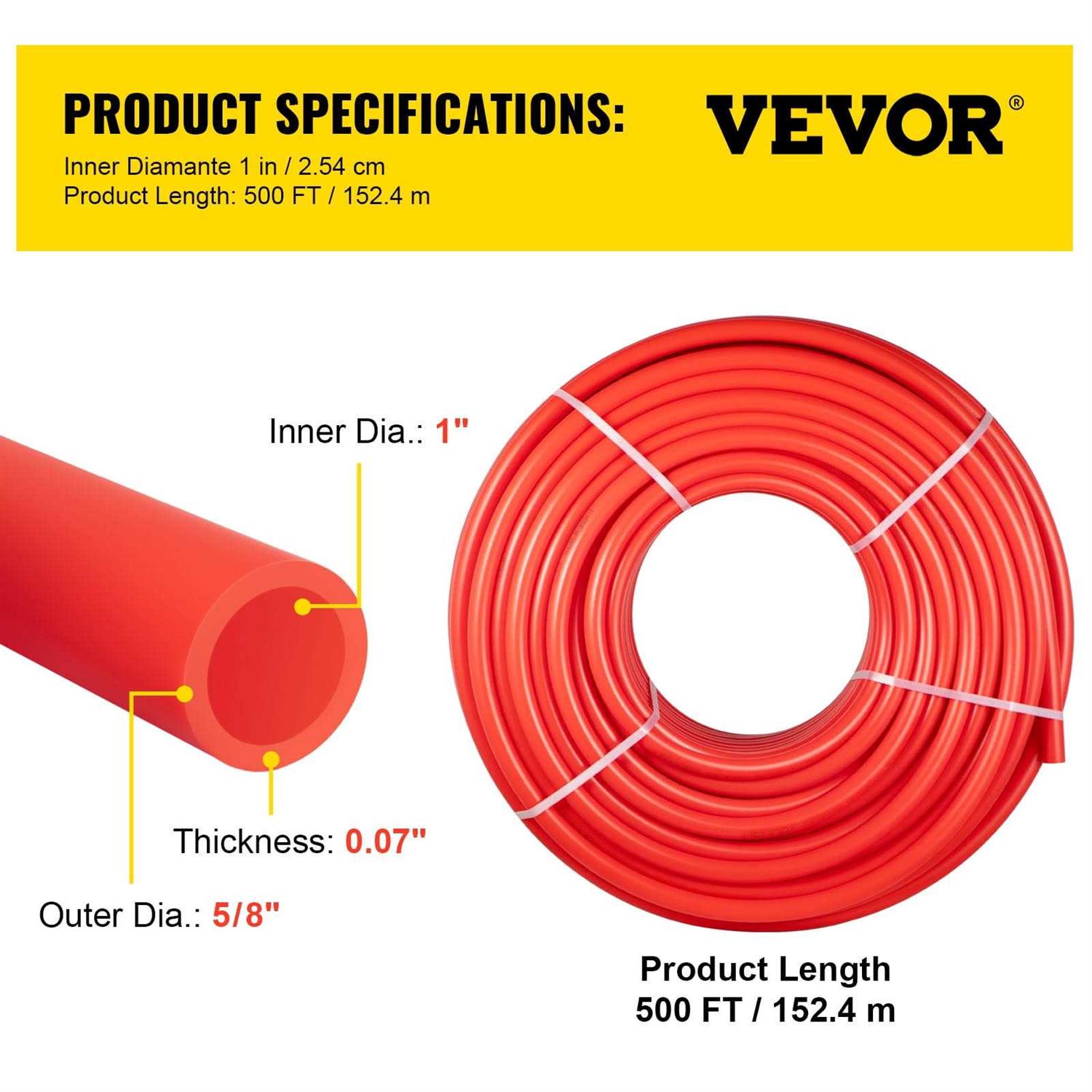 VEVOR PEX Pipe 1 Inch x 500 ft PEX Tubing Non Oxygen Barrier PEX-B Pipe - Cheap Fitting