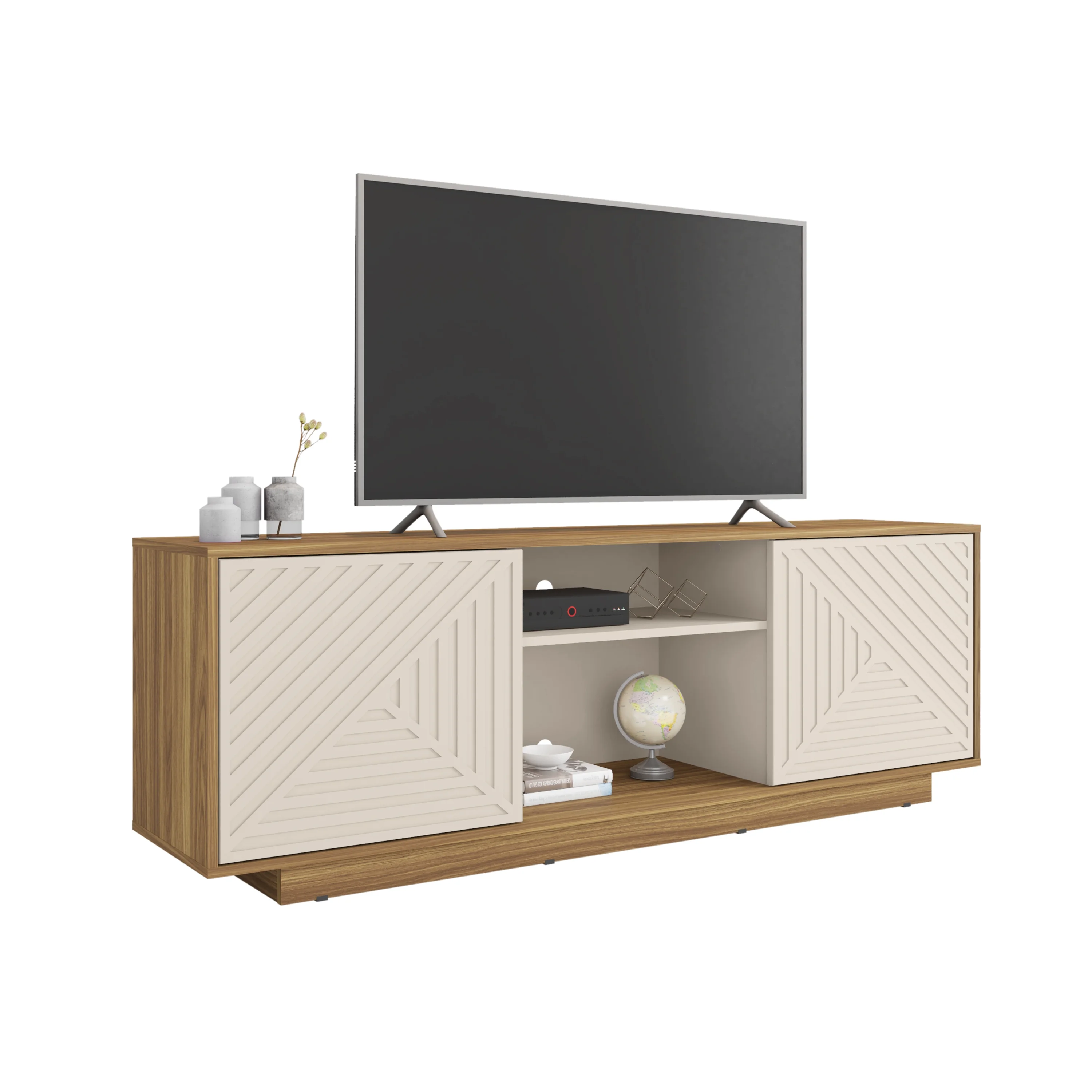 Techni Mobili Modern TV Stand for TV's up to 70” with 2 Storage Cabinets with Patterned Doors, Black - Cheap Fitting