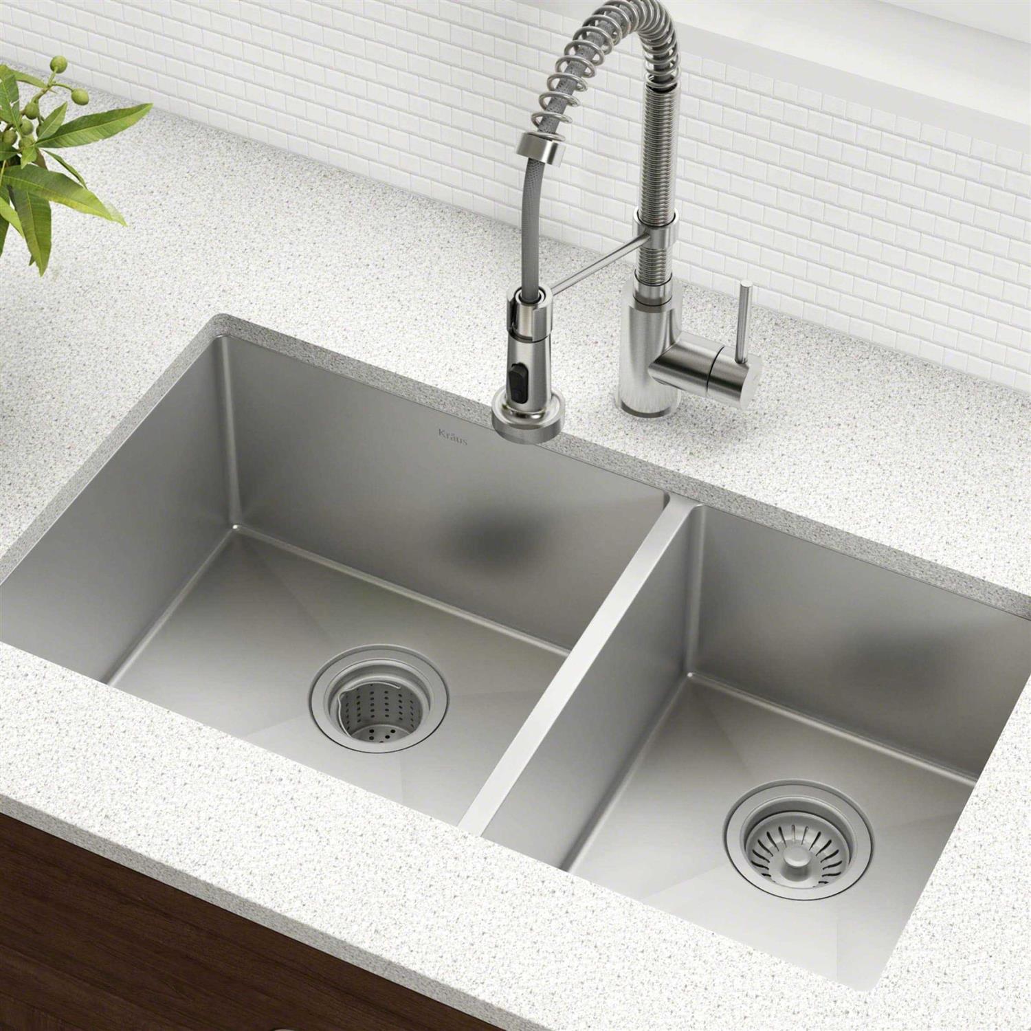 Kraus KHU103-33 33 inch Undermount Double Bowl Stainless Steel Kitchen Sink - Cheap Fitting