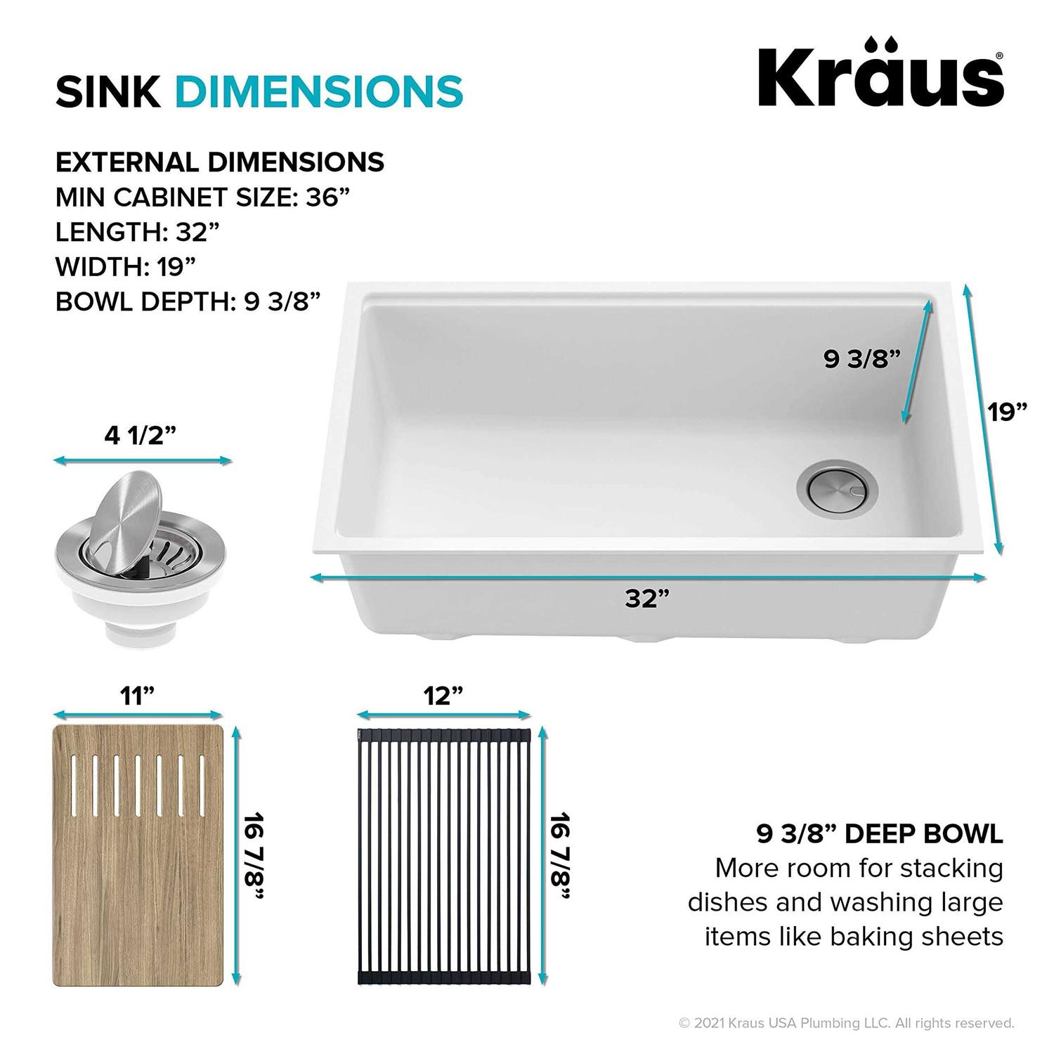 Kraus Bellucci Workstation 33 inch Undermount Granite Composite Single Bowl Kitchen Sink KGUW1-33WH - Cheap Fitting