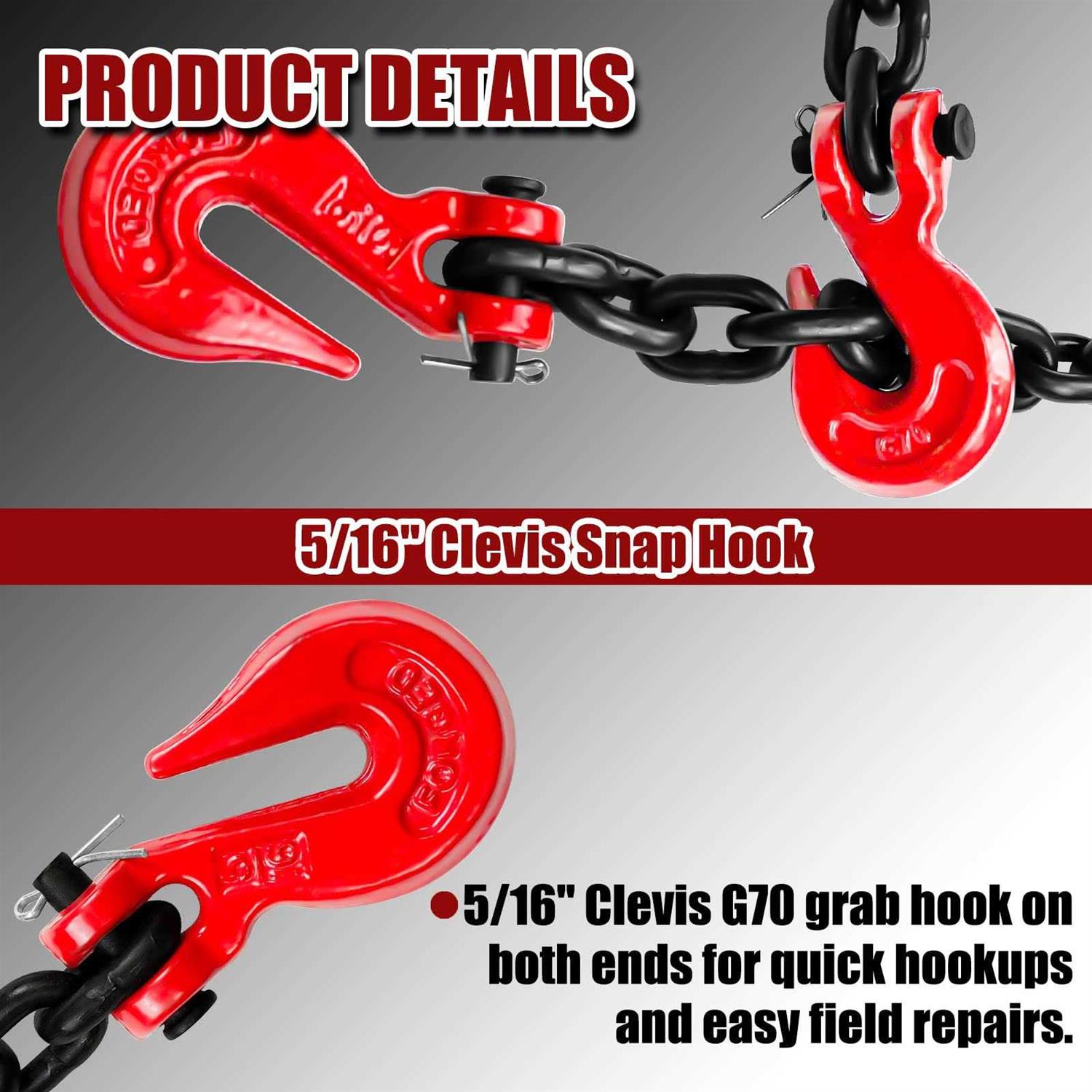 FITHOIST G80 Transport Binder Chain Tow Chain with Clevis Grab Hooks - Cheap Fitting