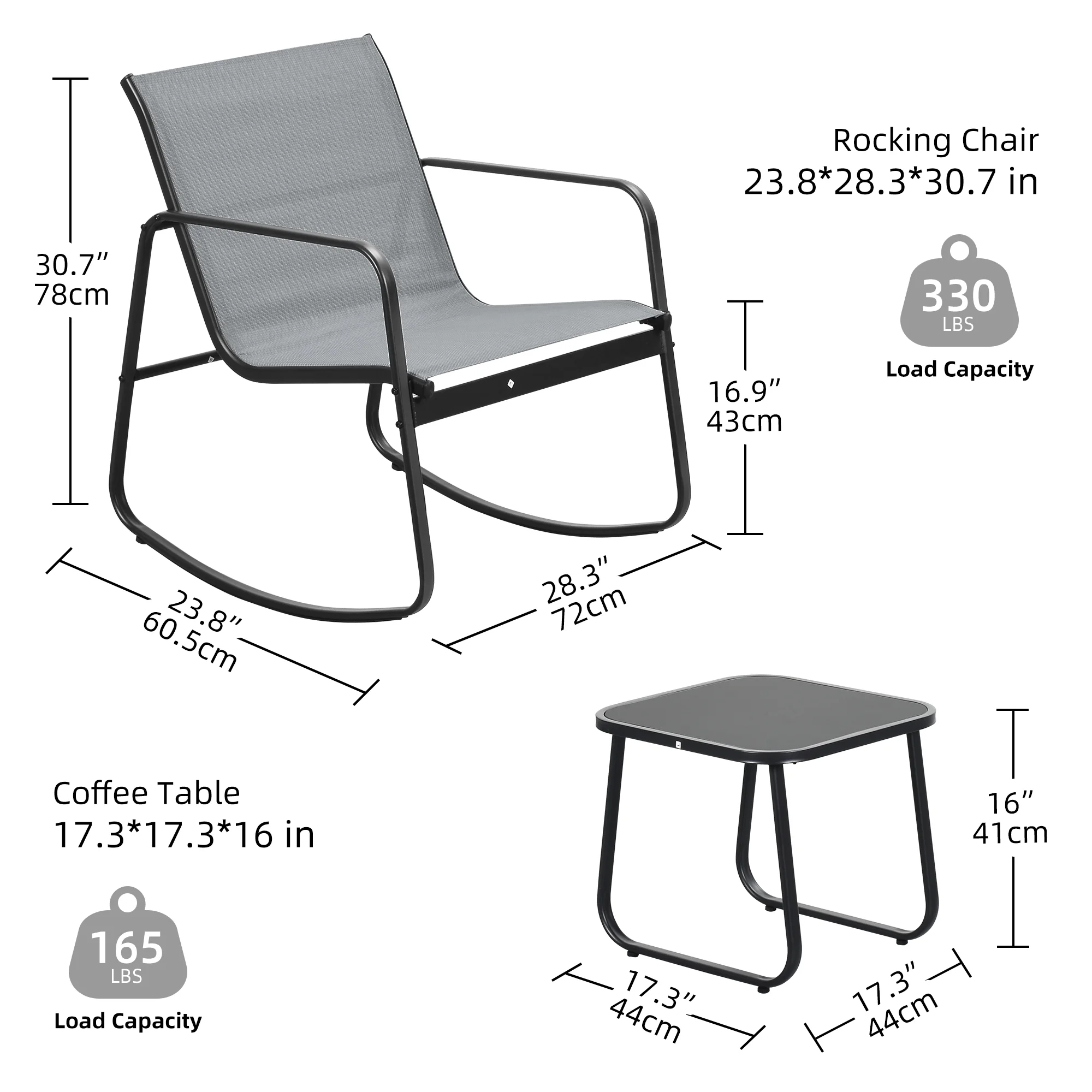 Dextrus 3 Pieces Outdoor Bistro Set - 2 Rocking Chairs with Glass Coffee Table ( Brown ) for Outdoor Indoor - Cheap Fitting