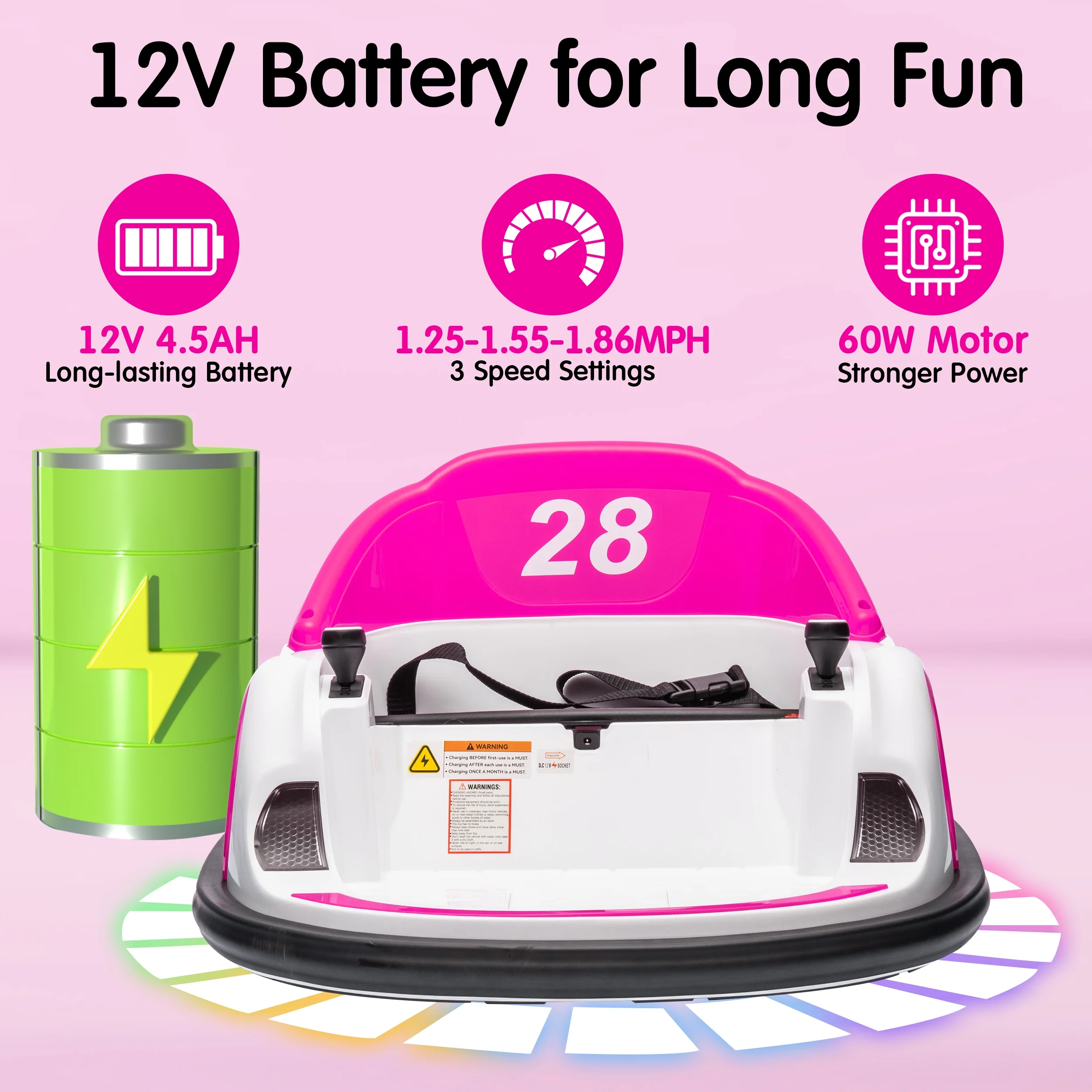 Joyracer 12V Bumper Car for Kids with Remote Control, 3 Speeds, 12V Ride on Toys with Volume Adjustable, Bluetooth Music, 1.86MPH Max, Pink - Cheap Fitting