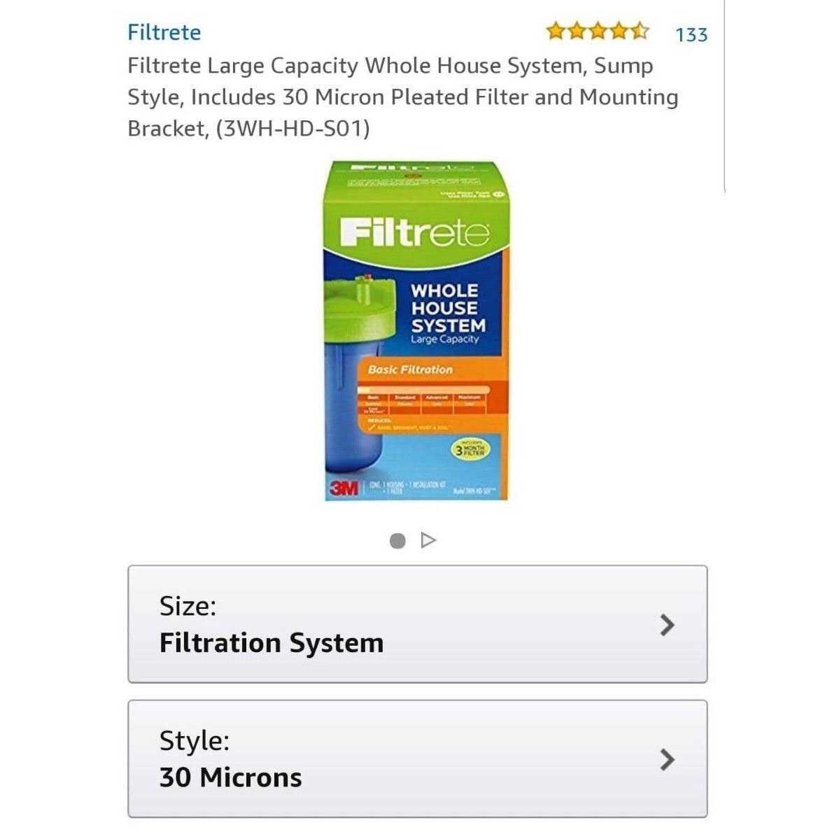 Filtrete 3WH-HD-S01 Whole House System Large Capacity - Cheap Fitting