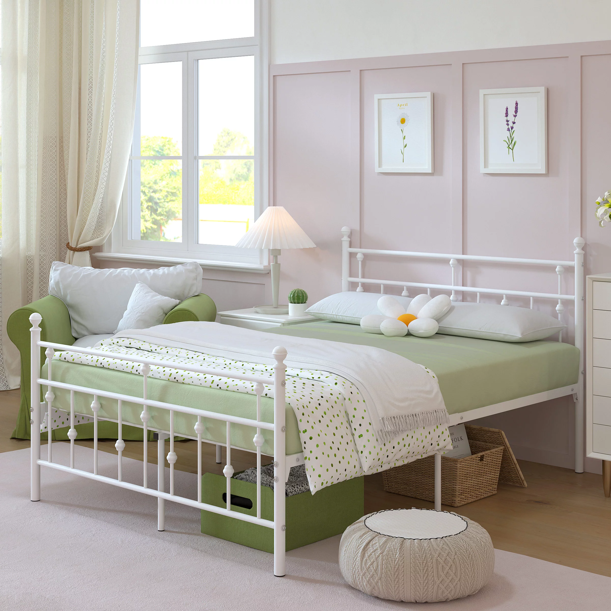 Yoneston Full Size Metal Platform Bed Frame with Retro Headboard Footboard, 14