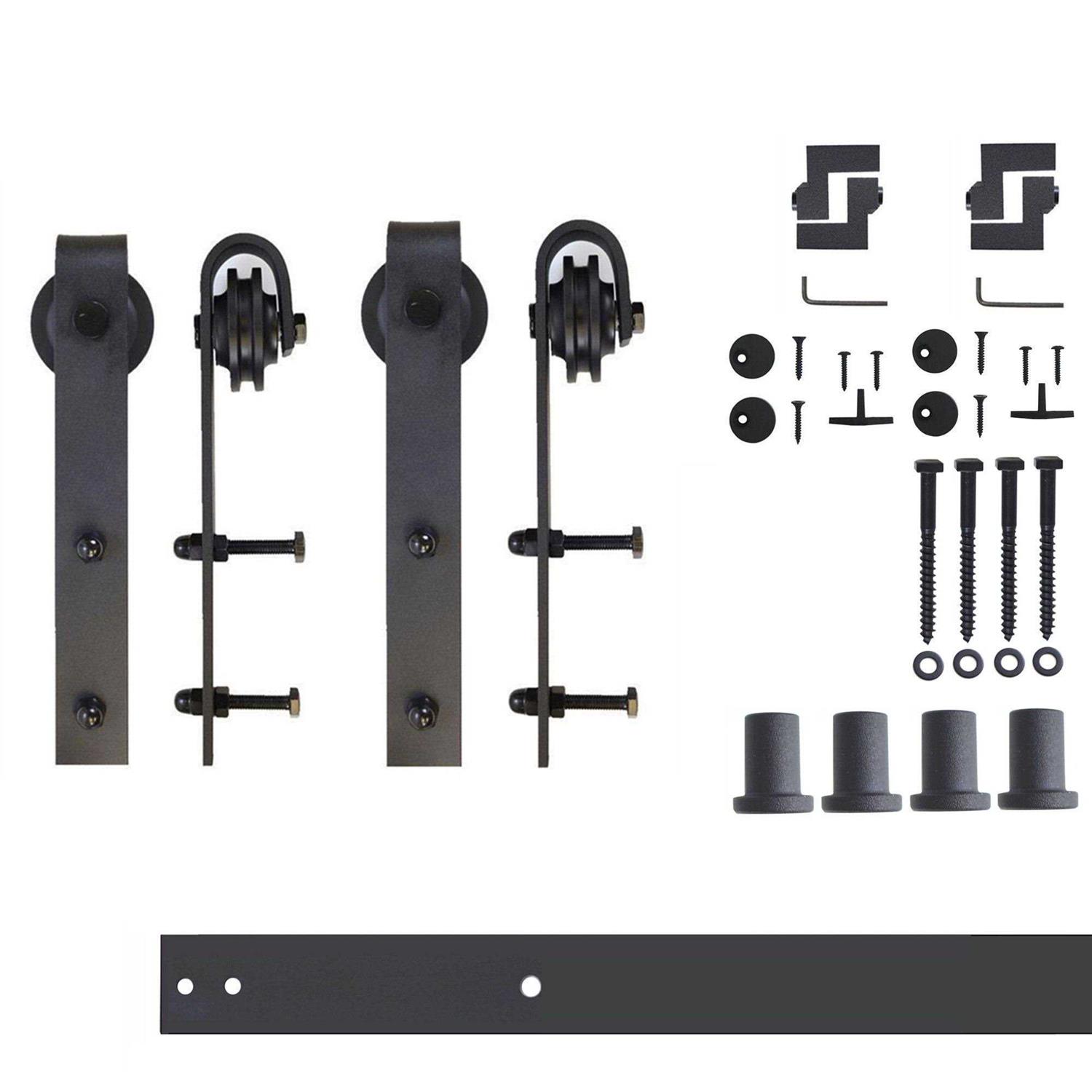 Homacer Black Rustic Sliding Barn Door Hardware Kit for Two/Double Doors - Cheap Fitting