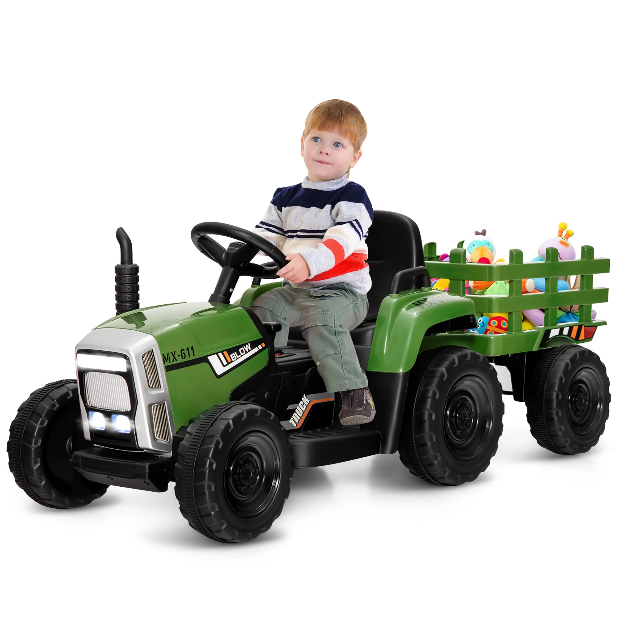 Costway 12V Kids Ride On Tractor with Trailer Ground Loader w/ RC & Lights Dark Black - Cheap Fitting
