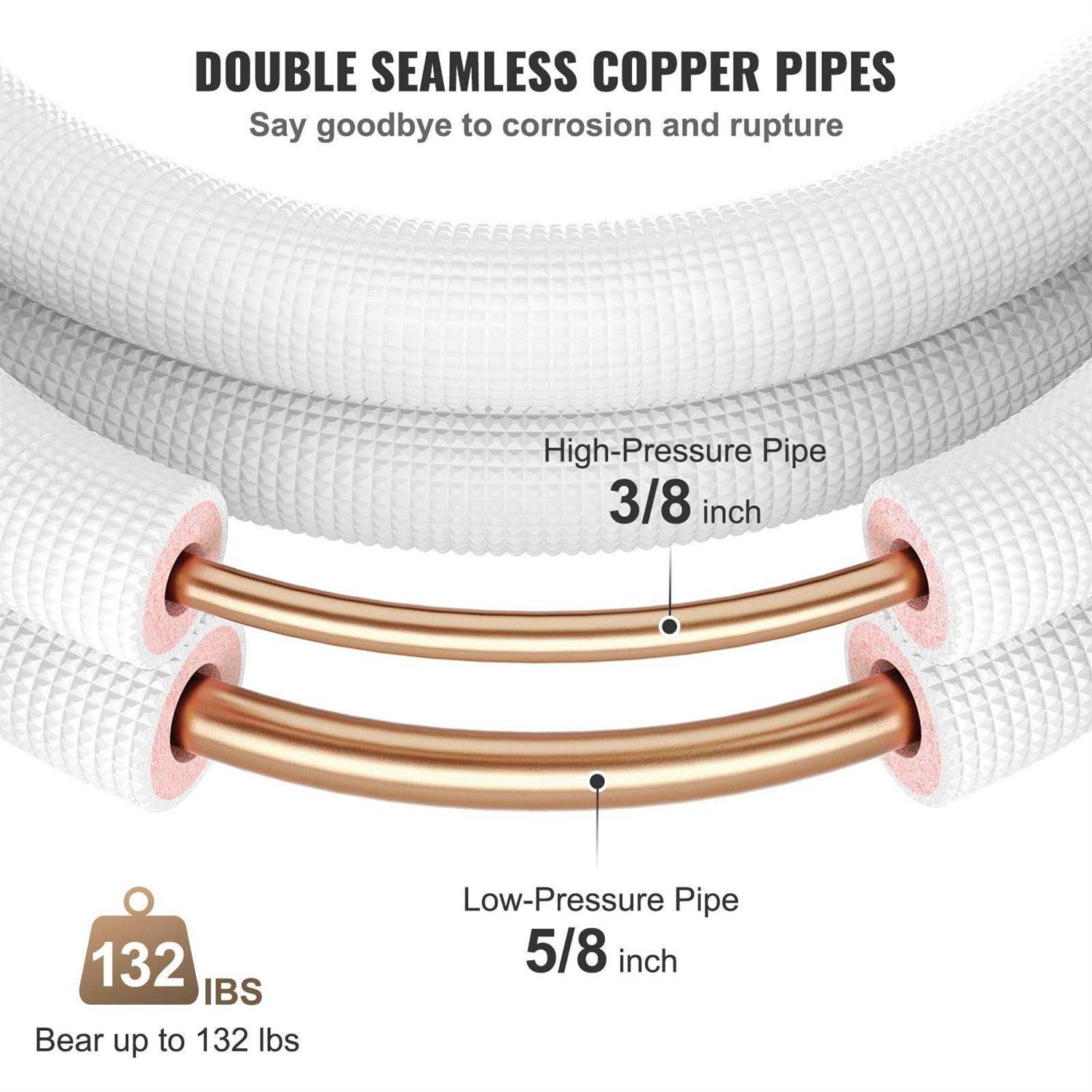 VEVOR Mini Split Copper Line Set Length 3/8 Od Copper Pipes for Mini Split Air Conditioner - Cheap Fitting