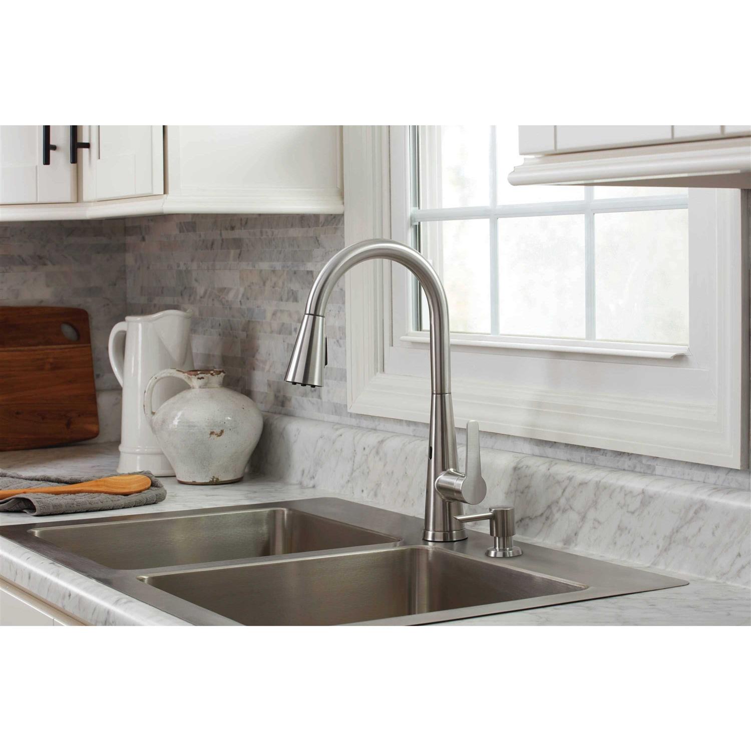 Tolland Stainless Steel 1-Handle Deck-Mount Pull-Down Handle Kitchen Faucet Allen + roth - Cheap Fitting