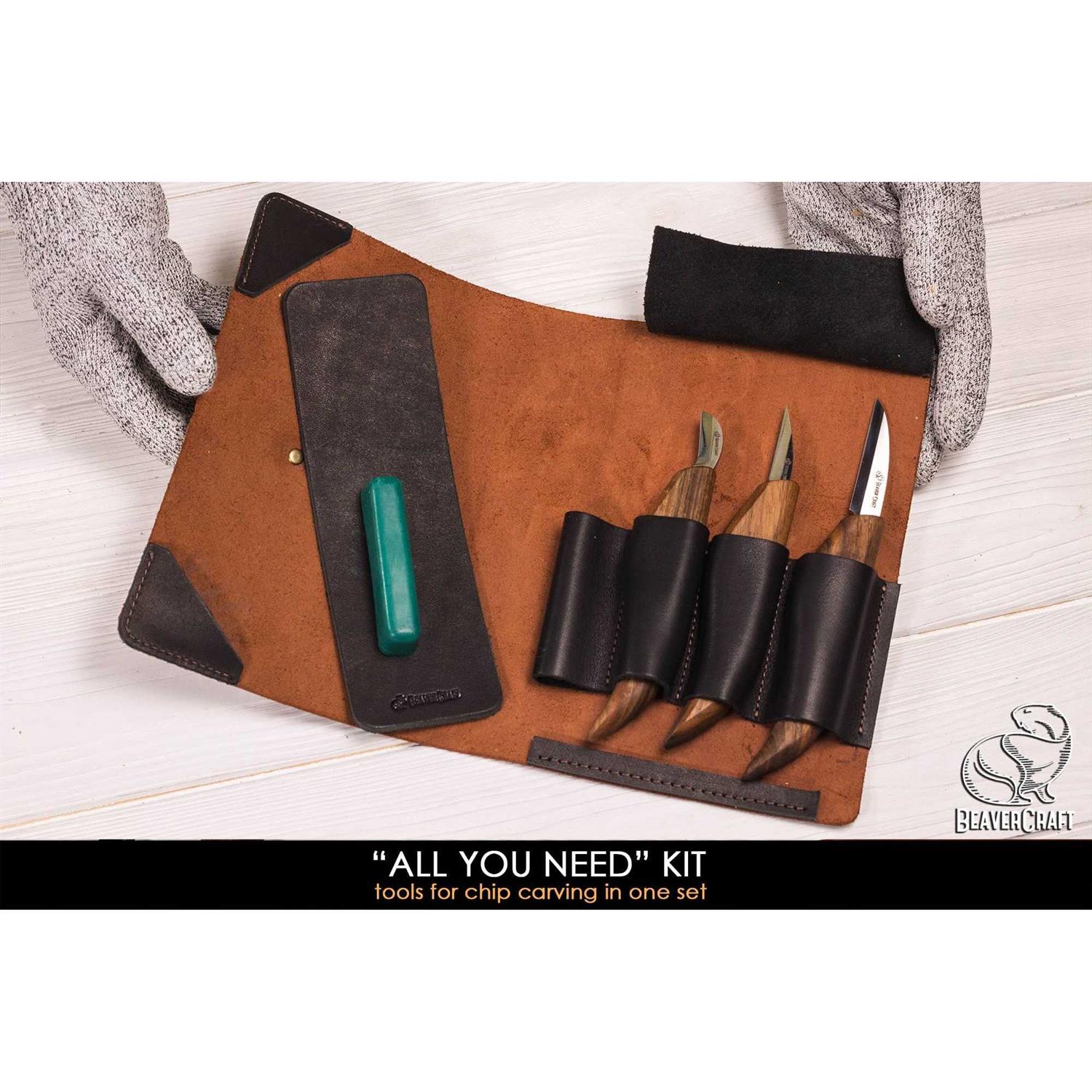 Beavercraft Deluxe S15x Wood Carving Whittling Knives Set with Leather Case - Cheap Fitting