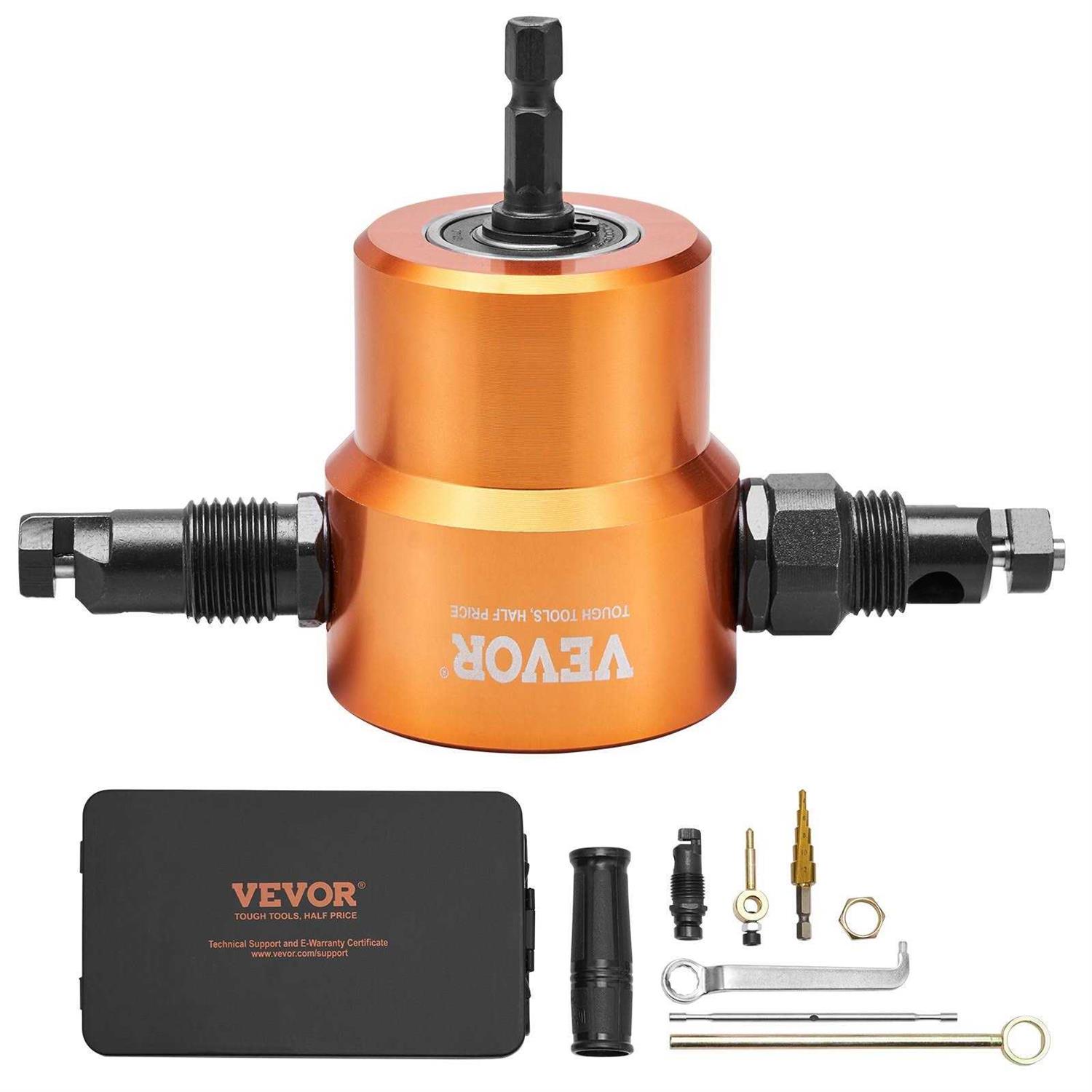VEVOR Double Head Sheet Metal Nibbler Cutter 360 Degree Metal Nibbler Drill Attachment with Extra Punch and Die Cutting Hole Accessory and Step - Cheap Fitting