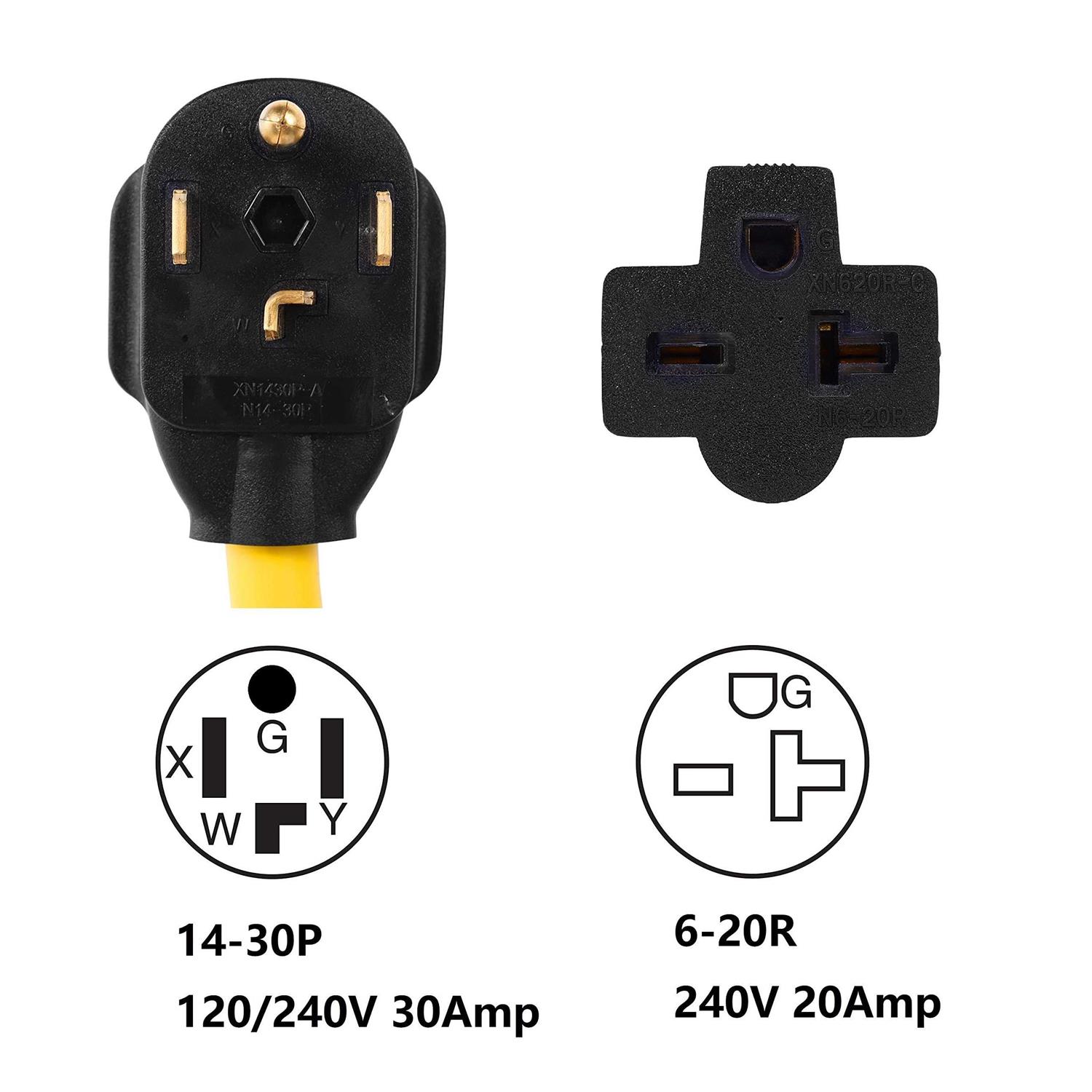 ONETAK NEMA 14-30P to 6-15R 6-20R 240V 20 Amp 4 Prong Male Plug to 3 Prong Female Outlet Receptacle Welder Welding Dryer EV Charger Power Cord - Cheap Fitting