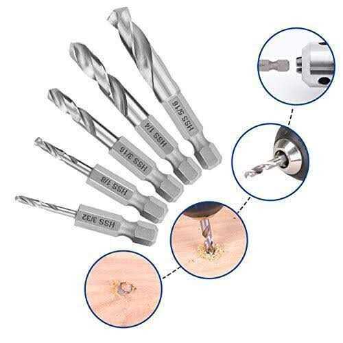 COMOWARE Stubby Drill Bit Set for Metal 5pcs HSS M2 Short Length Drill Bit with 1/4-Inch Quick Change Hex Shank - Cheap Fitting