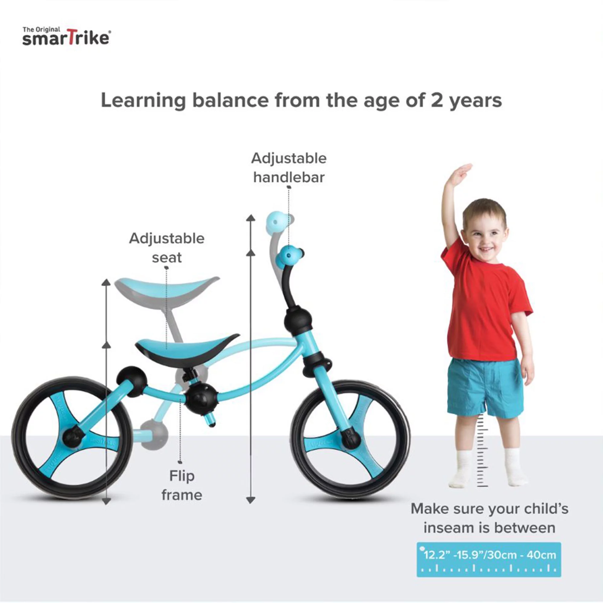 smarTrike Lightweight Adjustable Kids Running Bike 2 in 1 Balance Bike, Blue - Cheap Fitting