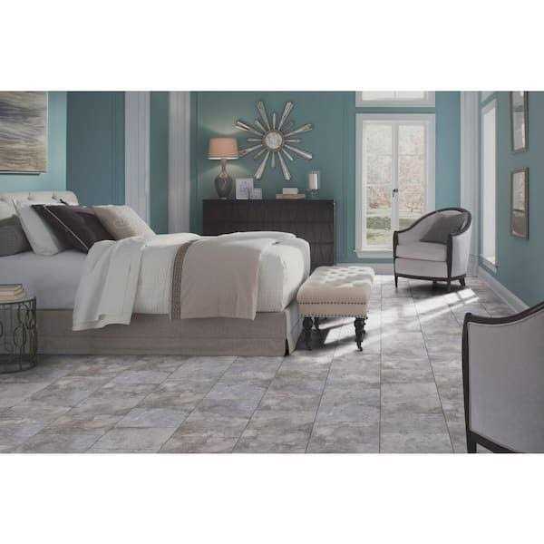Trafficmaster Ash Blended Slate 4 MIL x 12 in. W x 12 in. L Peel and Stick Water Resistant Vinyl Tile Flooring - Cheap Fitting