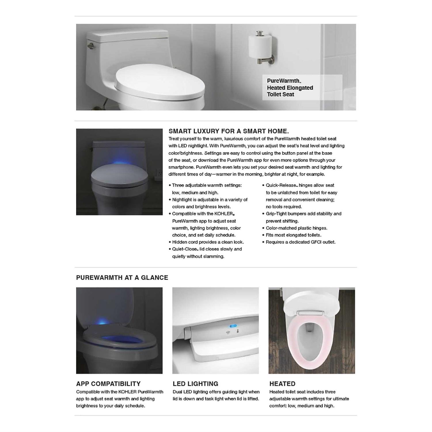 Kohler PureWarmth Heated Quiet-Close Elongated Toilet Seat - Cheap Fitting