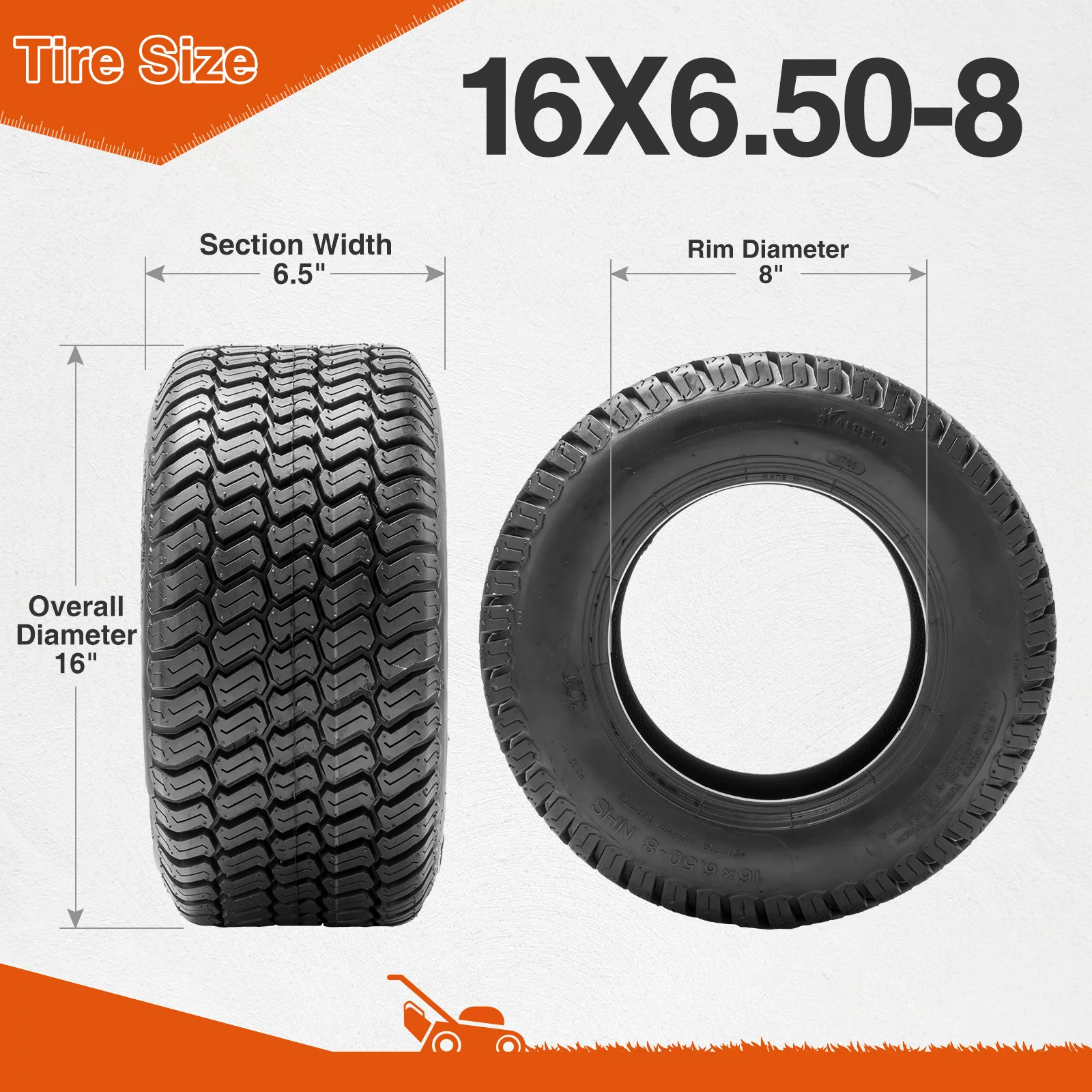 16x6.50-8 Lawn Mower Turf Tires 4Ply 16x6.50x8 Garden Tractor Tubeless - Cheap Fitting