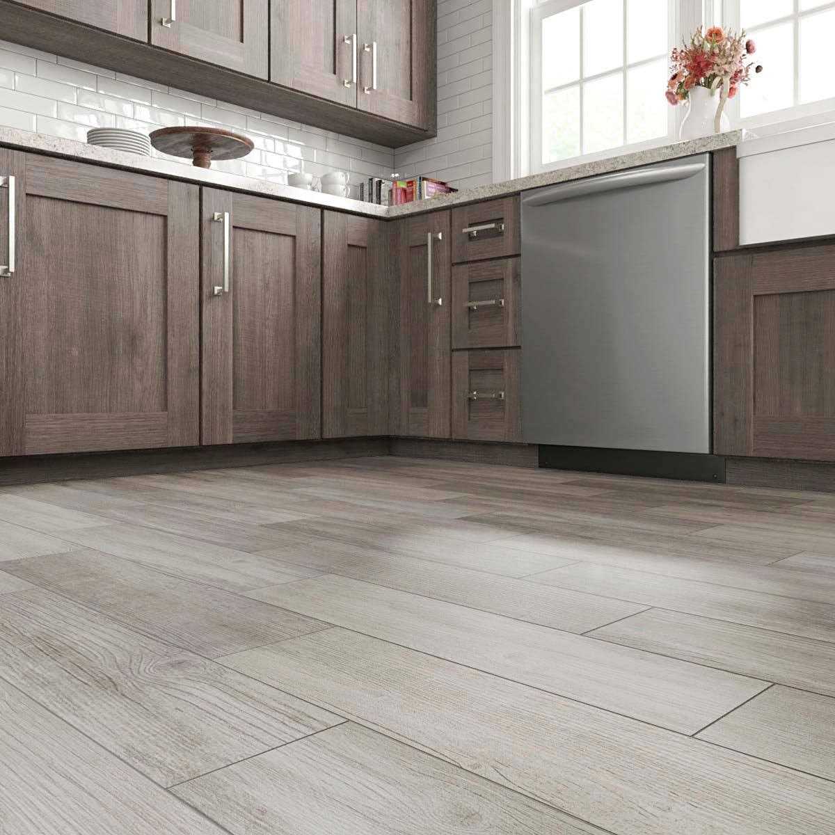 Style Selections 6 x 24 Woods Vintage Gray Glazed Porcelain Wood Look Floor Tile 17WO05 - Cheap Fitting