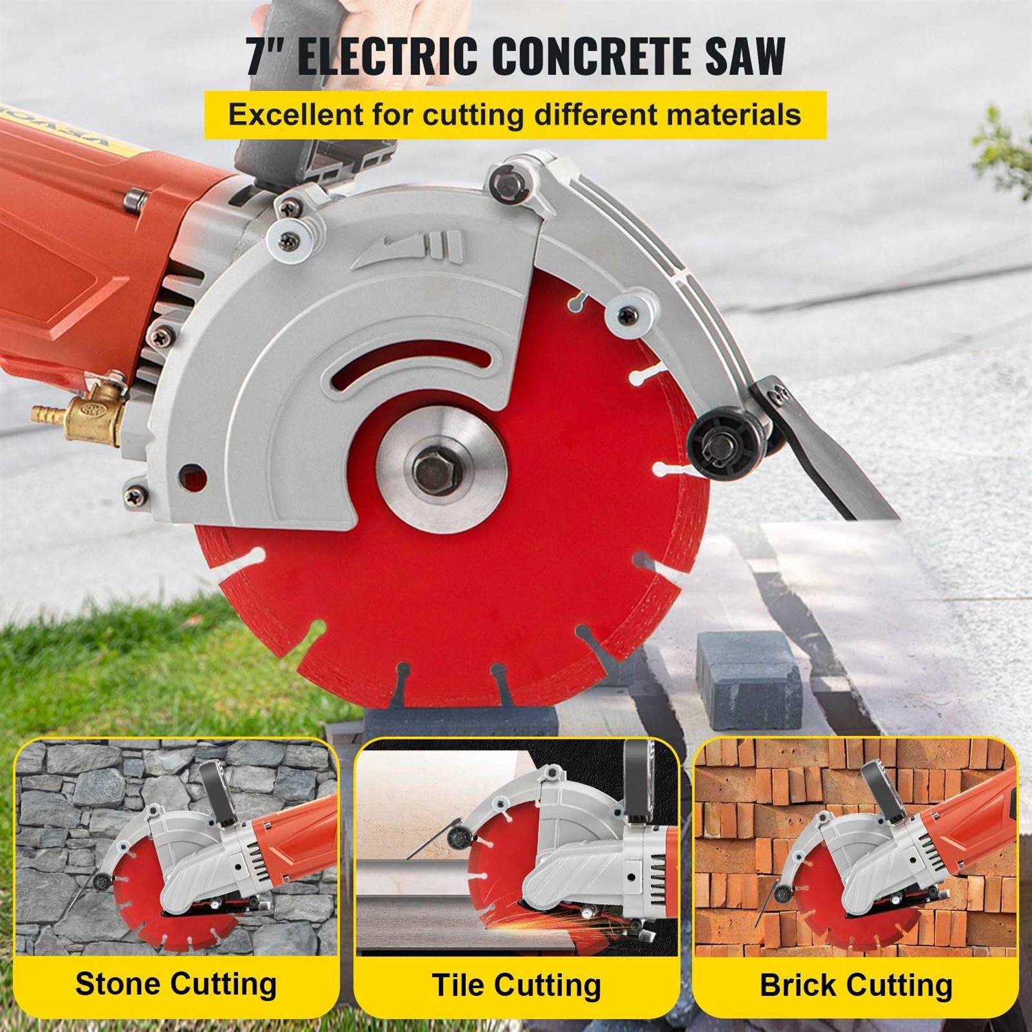 VEVOR Electric Concrete Saw, 7 inch Blade with 3 inch Max Cutting Depth, WetDry Sawing with Blade and Tools for Granite - Cheap Fitting