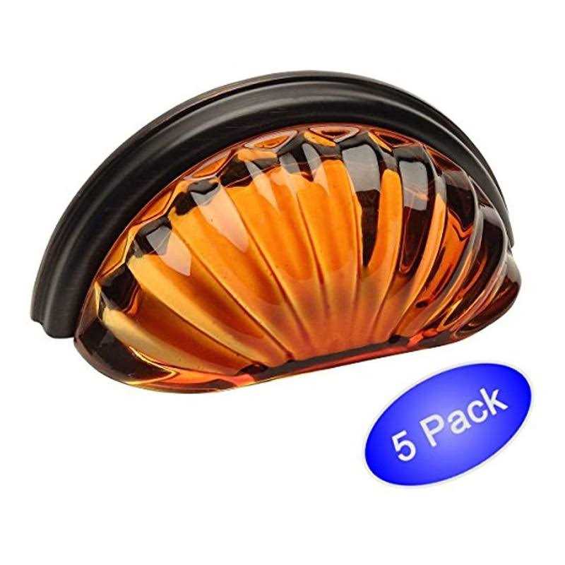 Cosmas 6381ORB-A Oil Rubbed Bronze with Amber Glass Cabinet Cup Pull - Cheap Fitting