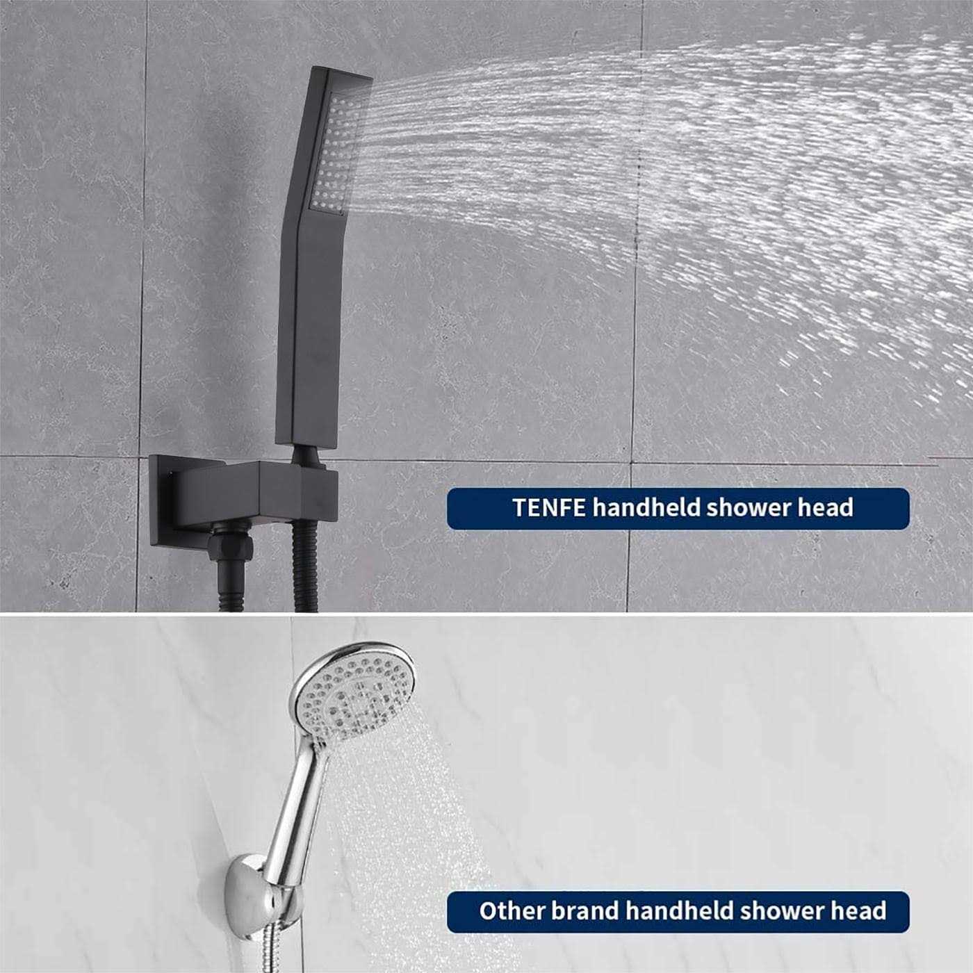 WELLFOR DT 12-in Rain Shower Head Wall Mount Matte Black Dual Head Waterfall Built-in Shower Faucet System with 2-way Diverter Valve Included - Cheap Fitting