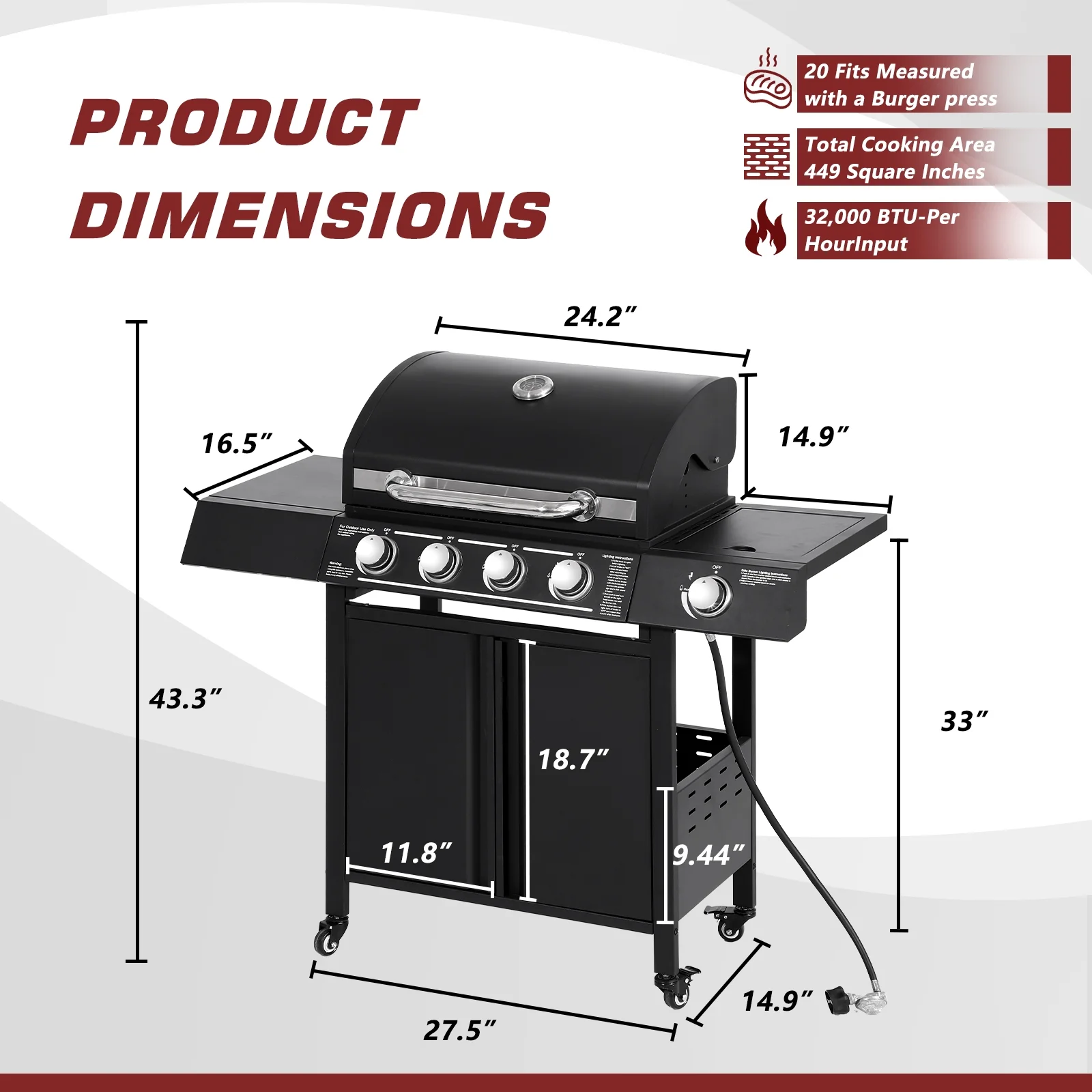 Haverchair 4-Burner Propane Gas Grill with Side Burner and Stainless Steel Grates 50,000 BTU Outdoor Cooking BBQ Grills Cart,Black - Cheap Fitting