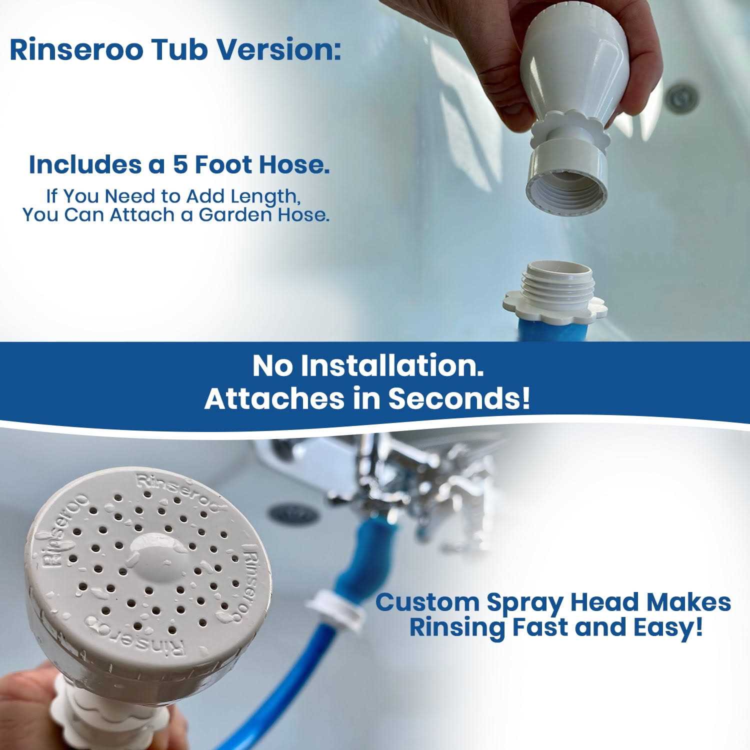Rinseroo Bathtub Faucet Sprayer Attachment. Slip-On Dog Shower Hose Adapter - Cheap Fitting