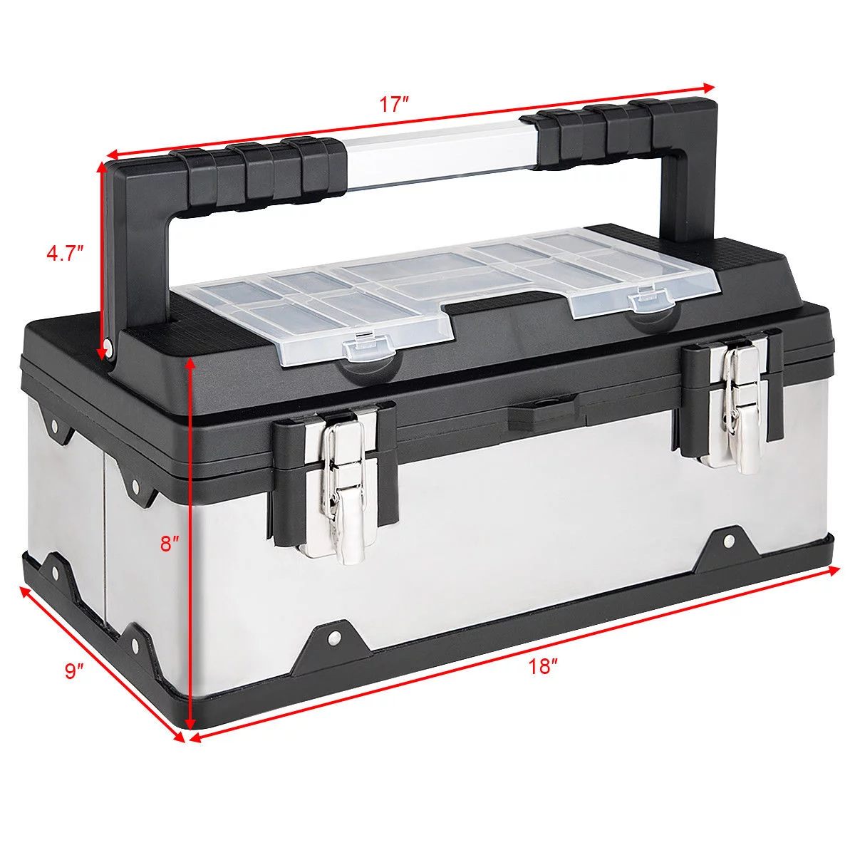 Costway 18 Inch Tool Box Stainless Steel and Plastic Portable Organizer w/ Lid Organizer - Cheap Fitting