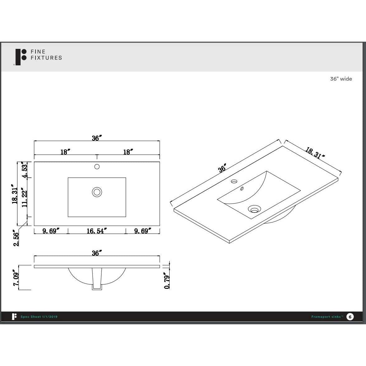 Fine Fixtures Frameport 36 Single Bathroom Vanity Top - Cheap Fitting
