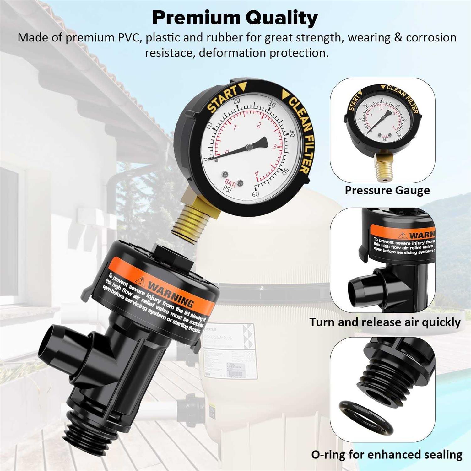 Hozol Manual Air Relief Valve for Pool and Spa Filters Pool Filter Air Relief Valve with Pressure Gauge Replacement - Cheap Fitting