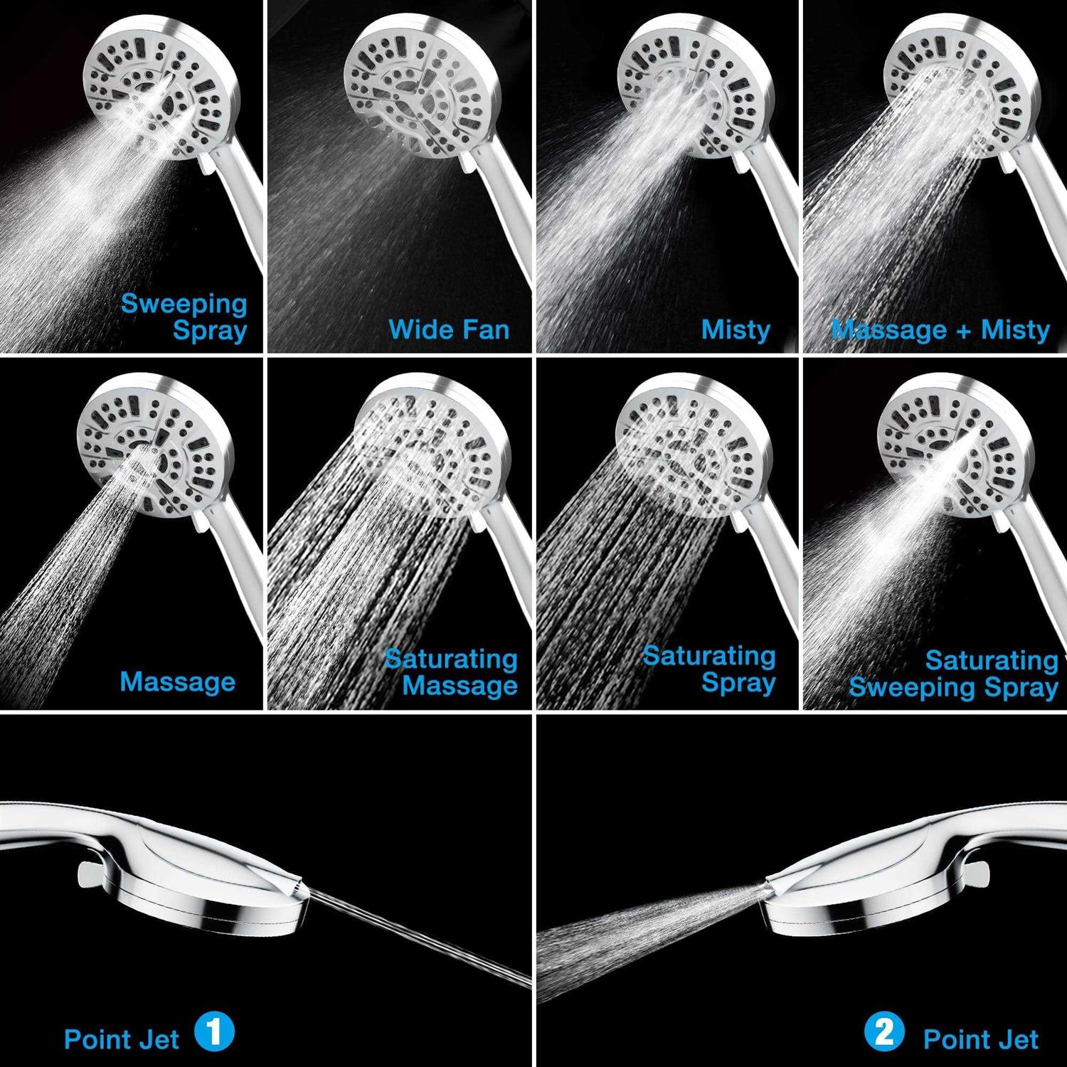 8 Massage Setting & 2 Jet Modes High Pressure Shower Heads 5.04 Large Size Handheld Shower Head 59 Stainless Steel Shower Head with Hose 360° - Cheap Fitting