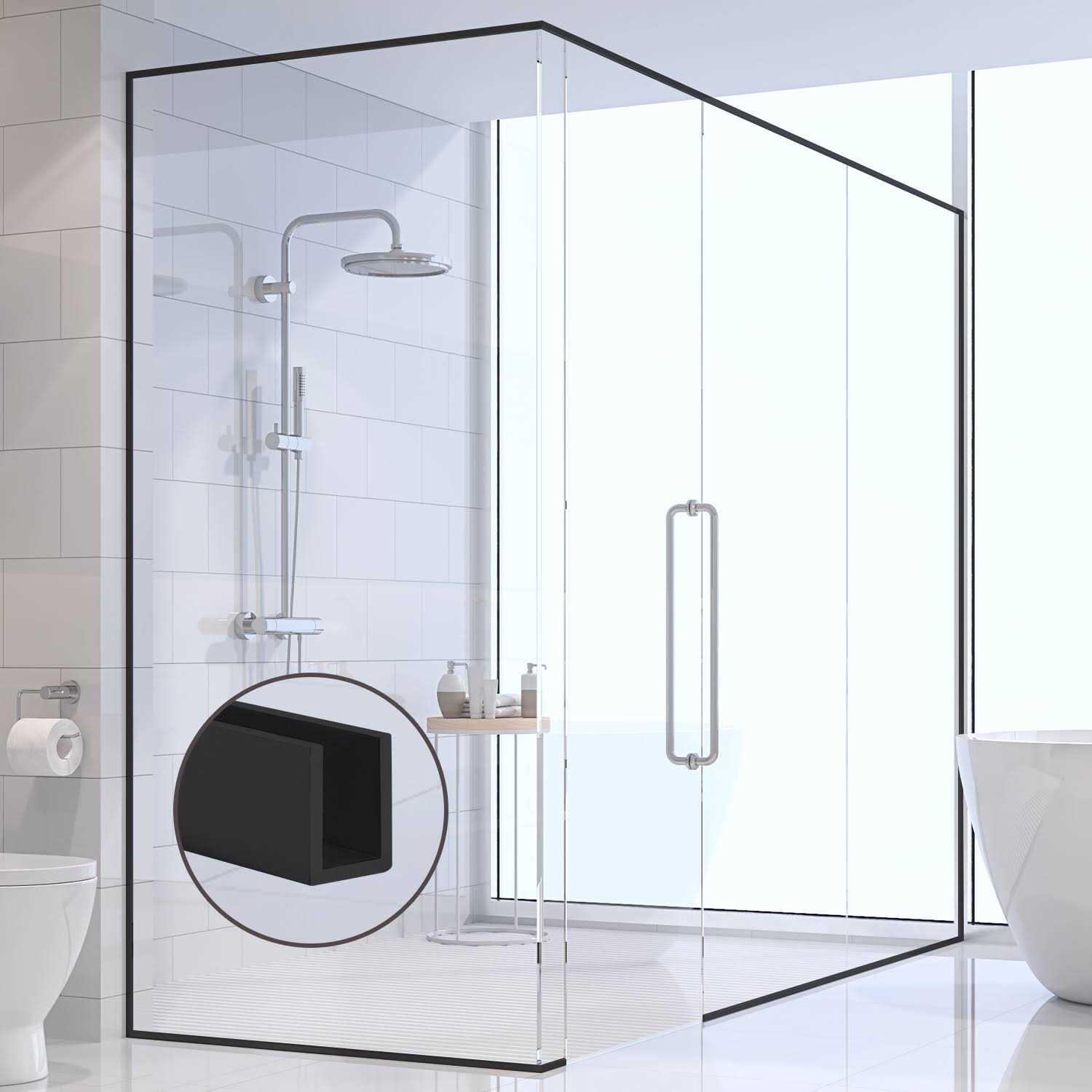 3/8 Fixed Panel Shower Door Deep U Channel 95 inches by Fab Glass and Mirror - Cheap Fitting