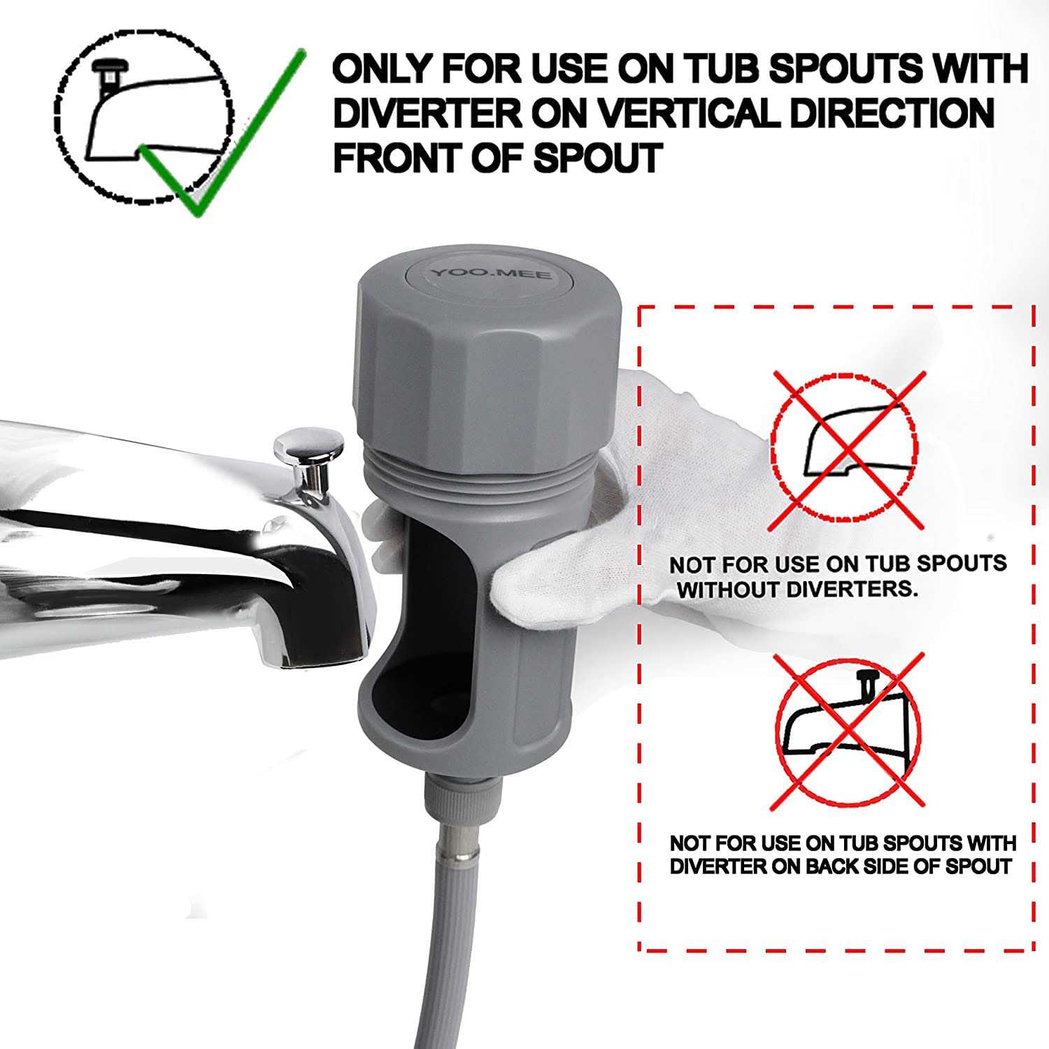 YOO.MEE Pets Shower Attachment, Quick Connect on Tub Spout w/front Diverter, Ideal for Bathing Child, Washing Pets and Cleaning Tub - Cheap Fitting