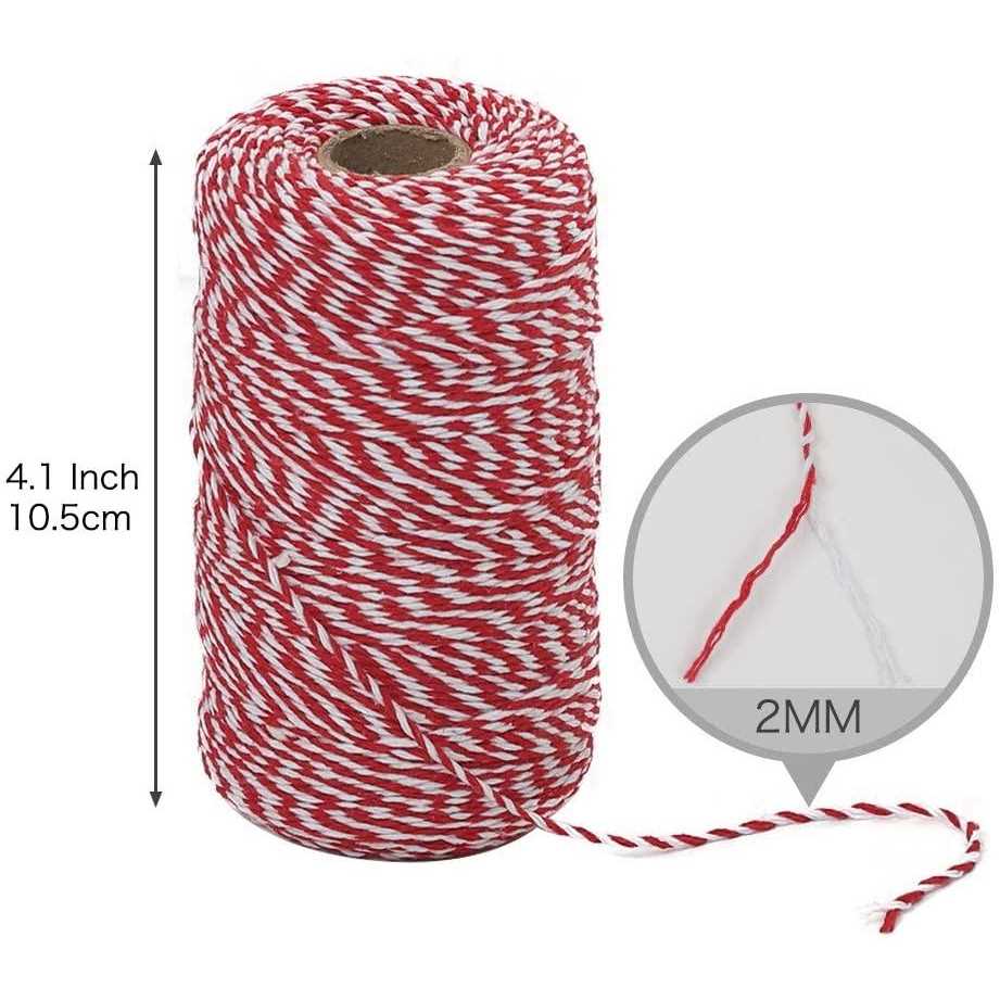 Vivifying Red and White Twine, 656 Feet 2mm Cotton Bakers Twine String for Gift Wrapping, Baking, Butchers, DIY Crafts, Tying Cake and Pastry Boxes - Cheap Fitting