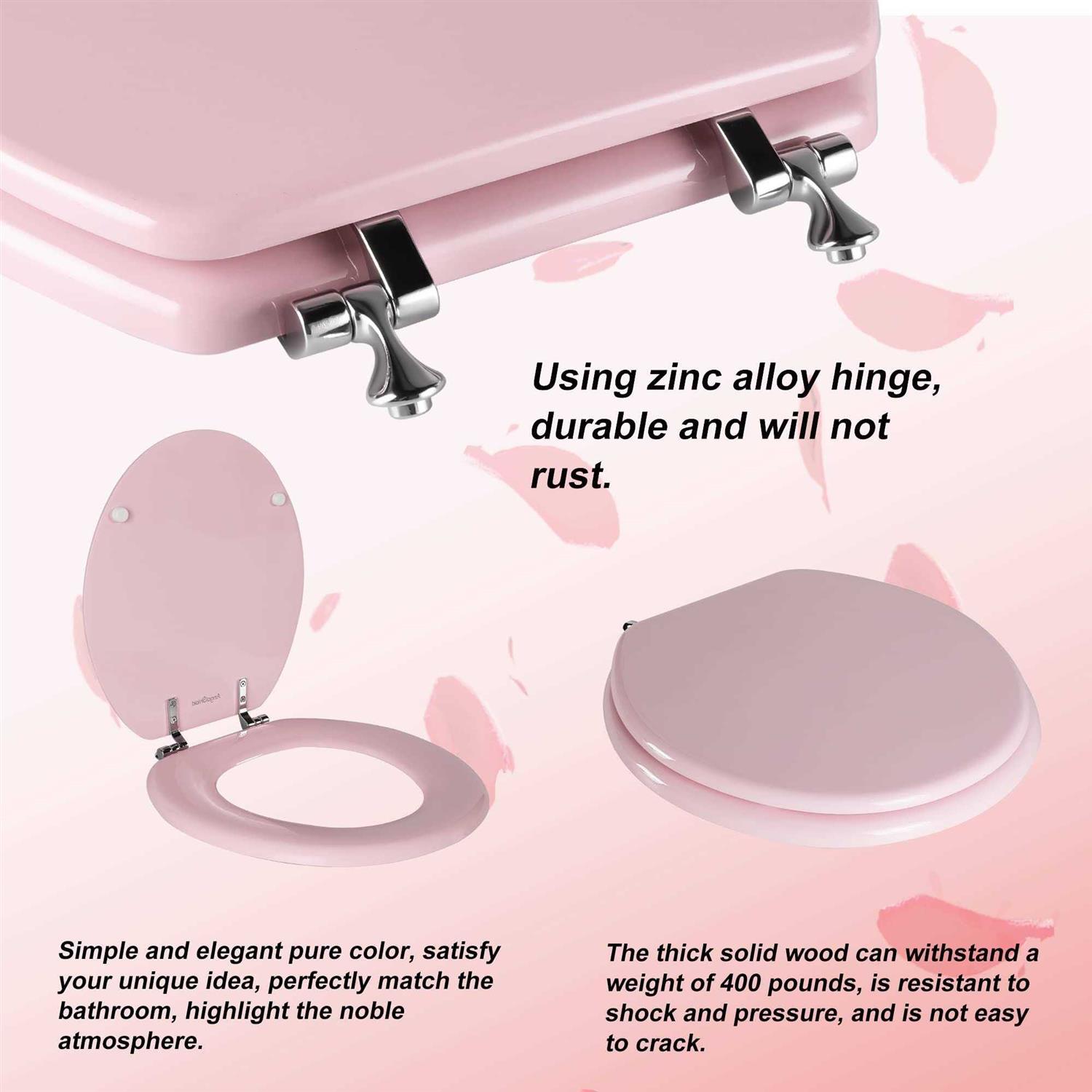 Round Toilet Seat Natural Wood Toilet Seat with Zinc Alloy Hinges - Cheap Fitting