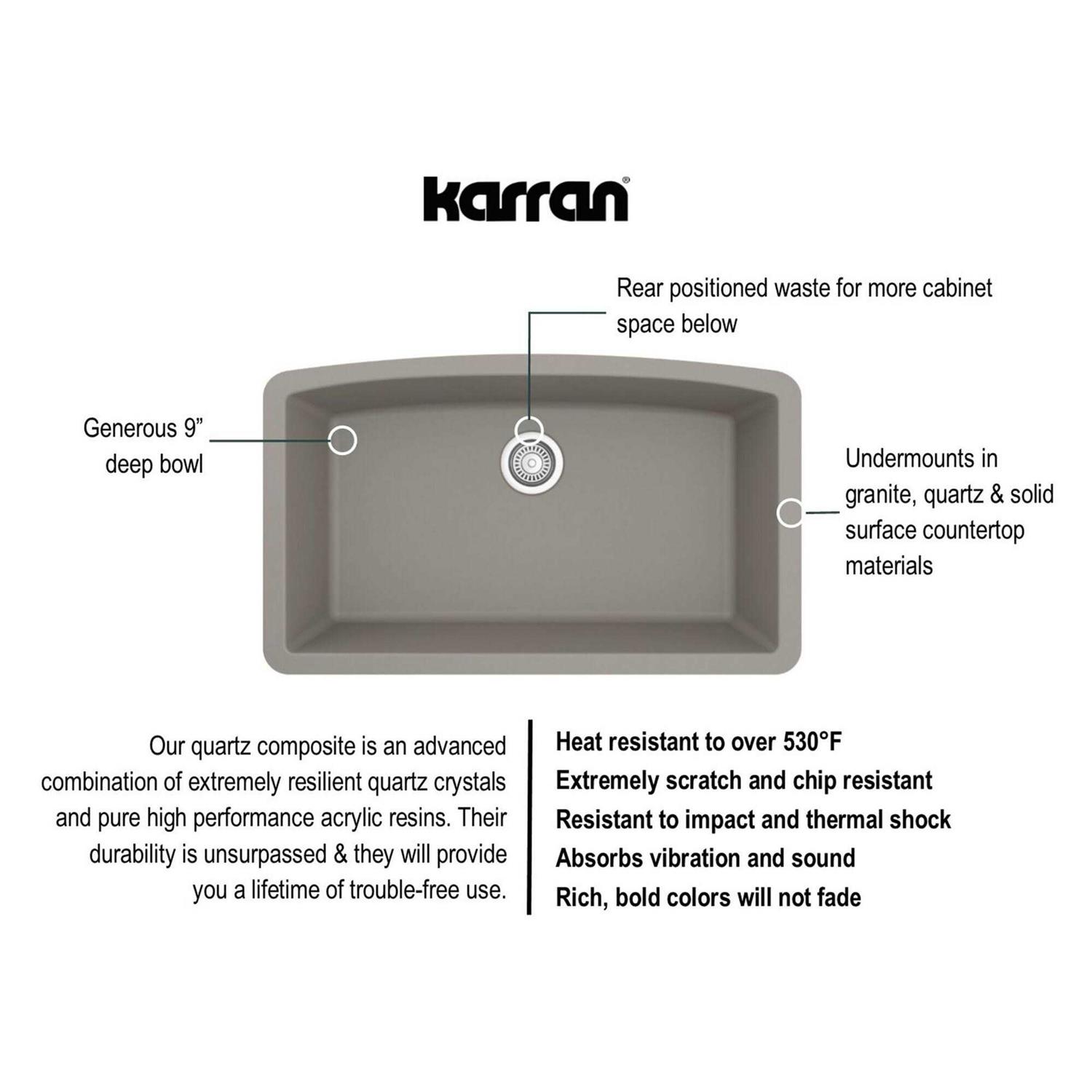 Karran Undermount Quartz Composite 32 in. Single Bowl Kitchen Sink QU-712 - Cheap Fitting