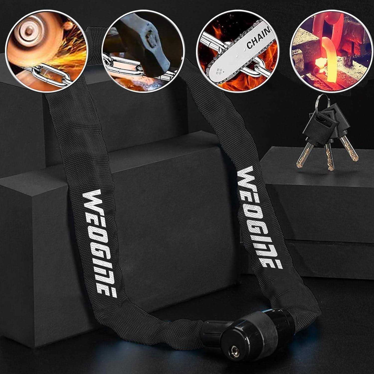 Weogine Bike Chain Lock Heavy Duty Anti-Theft Bicycle Chain Lock 2.72 Ft Security Bike Locks with 3 Keys - Cheap Fitting