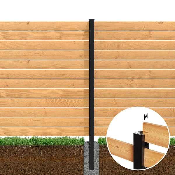 HOFT 96 in. Black Aluminum in-Ground Fence Line Post and Hardware - Cheap Fitting