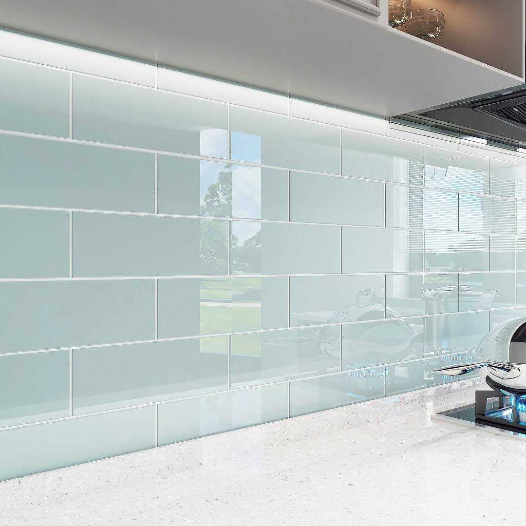 Giorbello Classic Premium Baby Blue 4-in x 12-in Glossy Glass Subway Wall Tile - Cheap Fitting